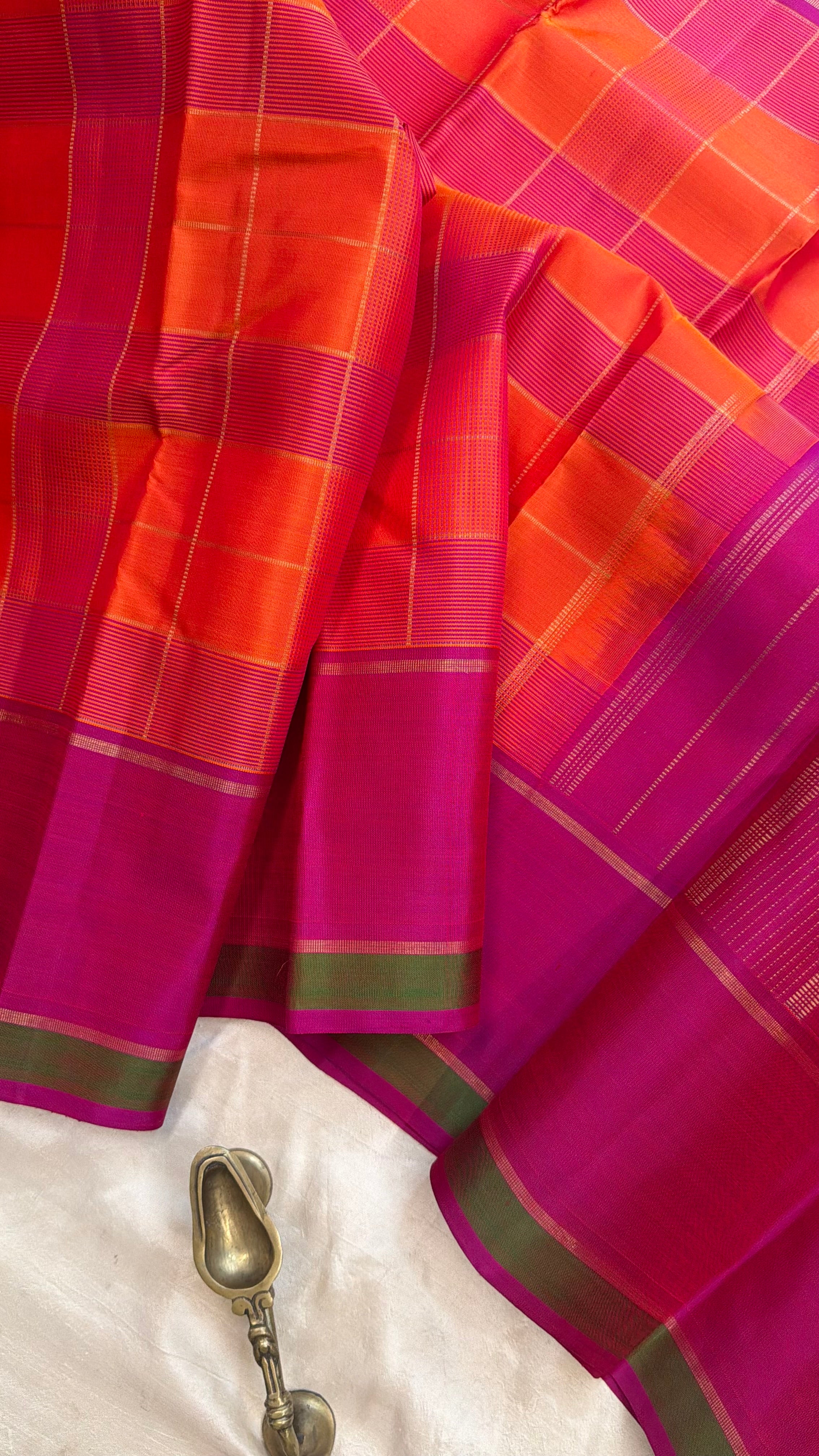 Orange chettinad Kattam / Kanjipuram silk