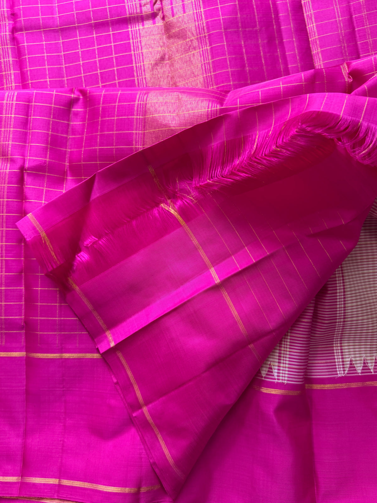 Striped Korvai pink Kattam border Arani silk saree