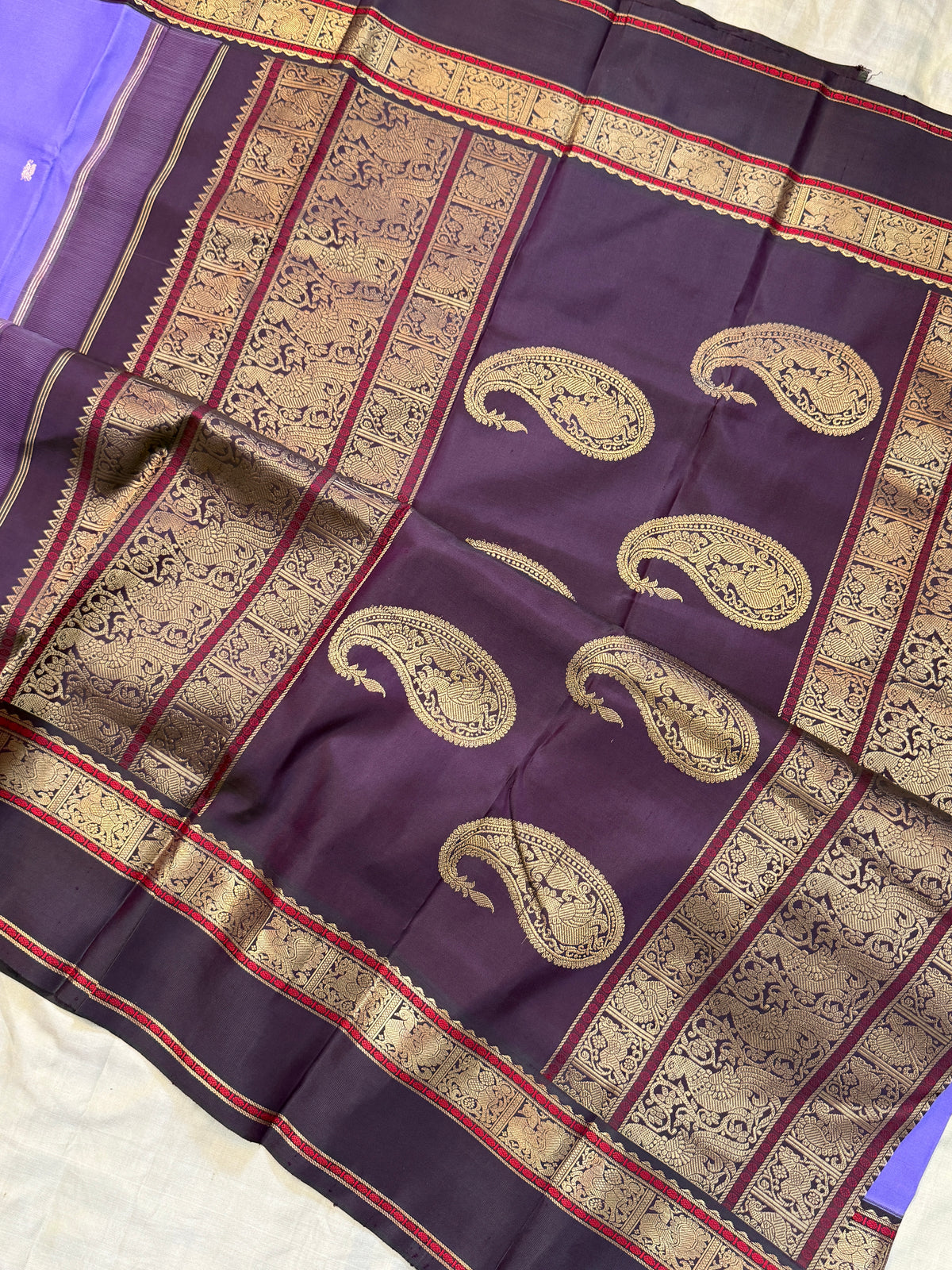 Special edition-lavender Rettapet border with body Zari butta Korvai silk saree/clsa 12577