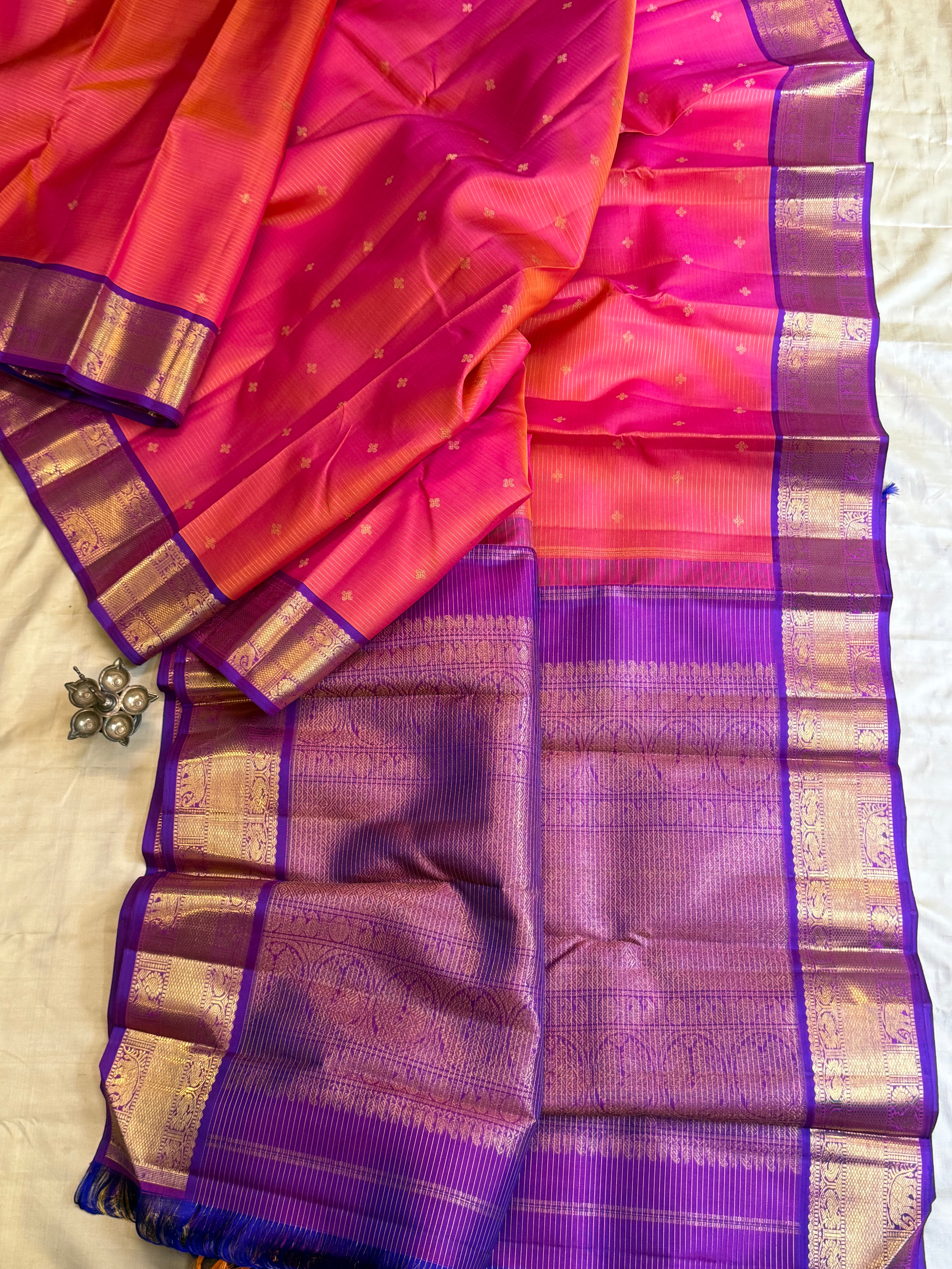 Kanakabaram and purple thanthi Kambi / Kanjipuram silk