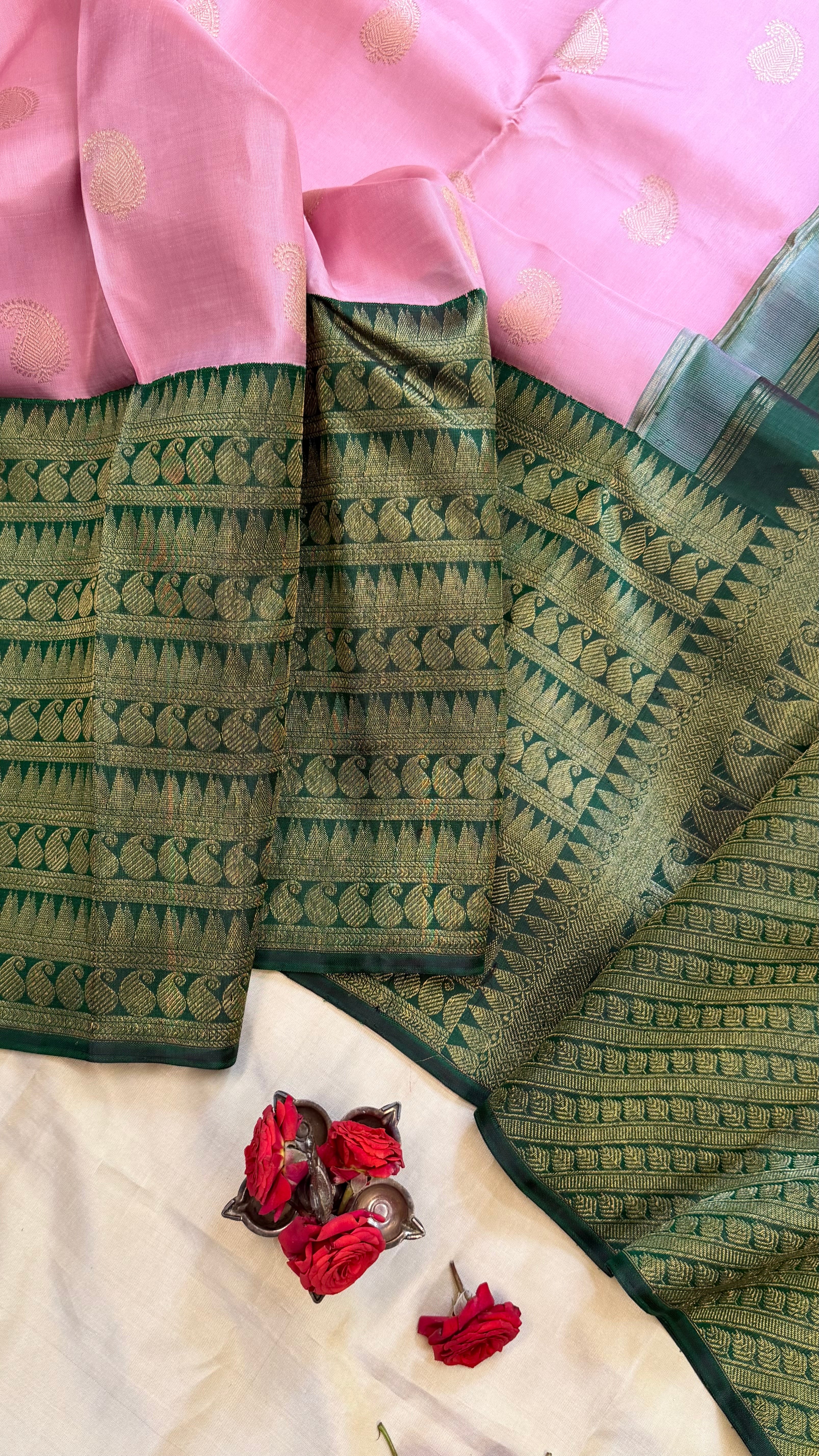 3/4 varisapet pink Korvai / Kanjipuram silk
