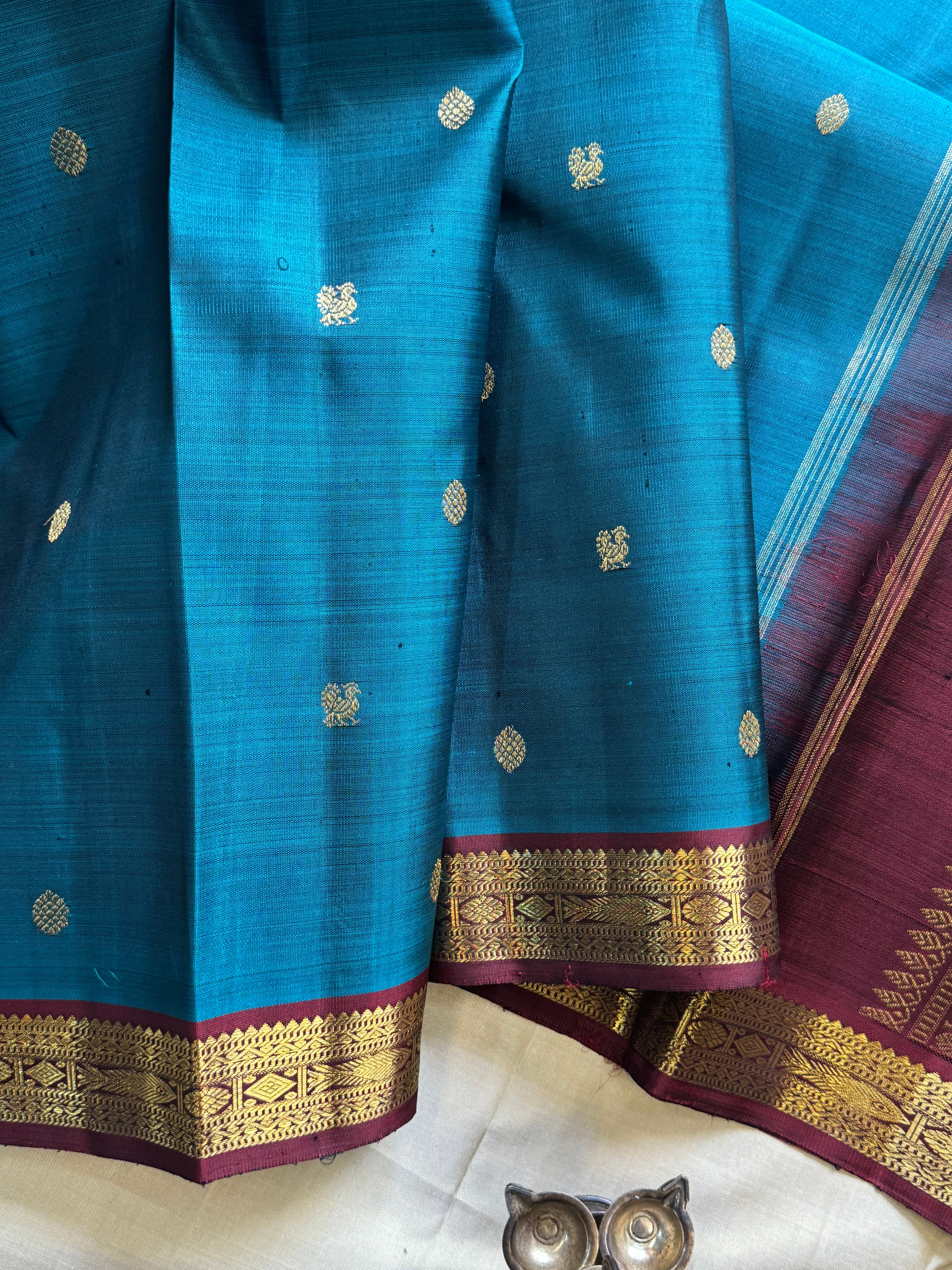 Rama blue small pet kanjipuram silk