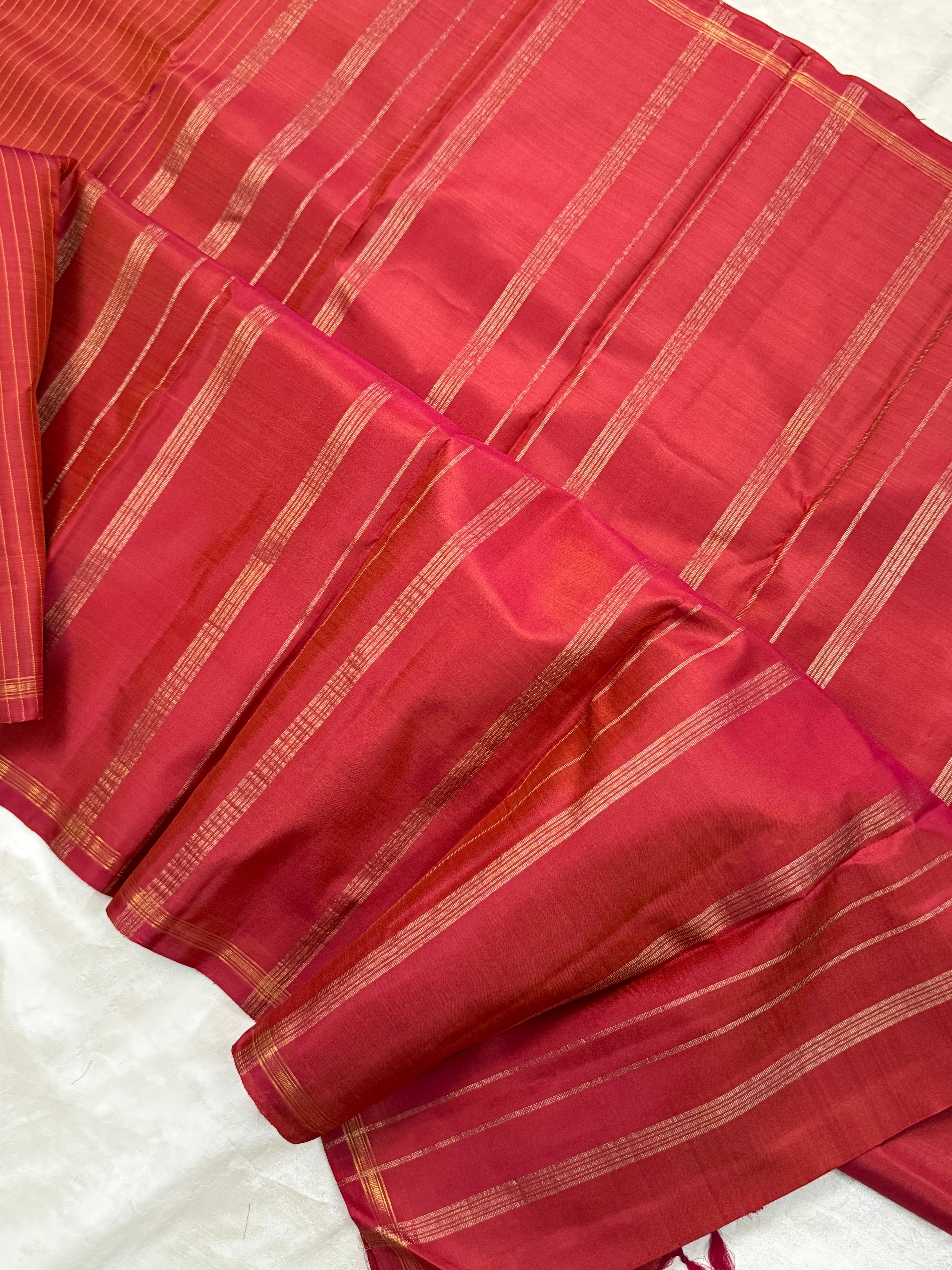 Rust stripes borderless/ Kanjipuram silk