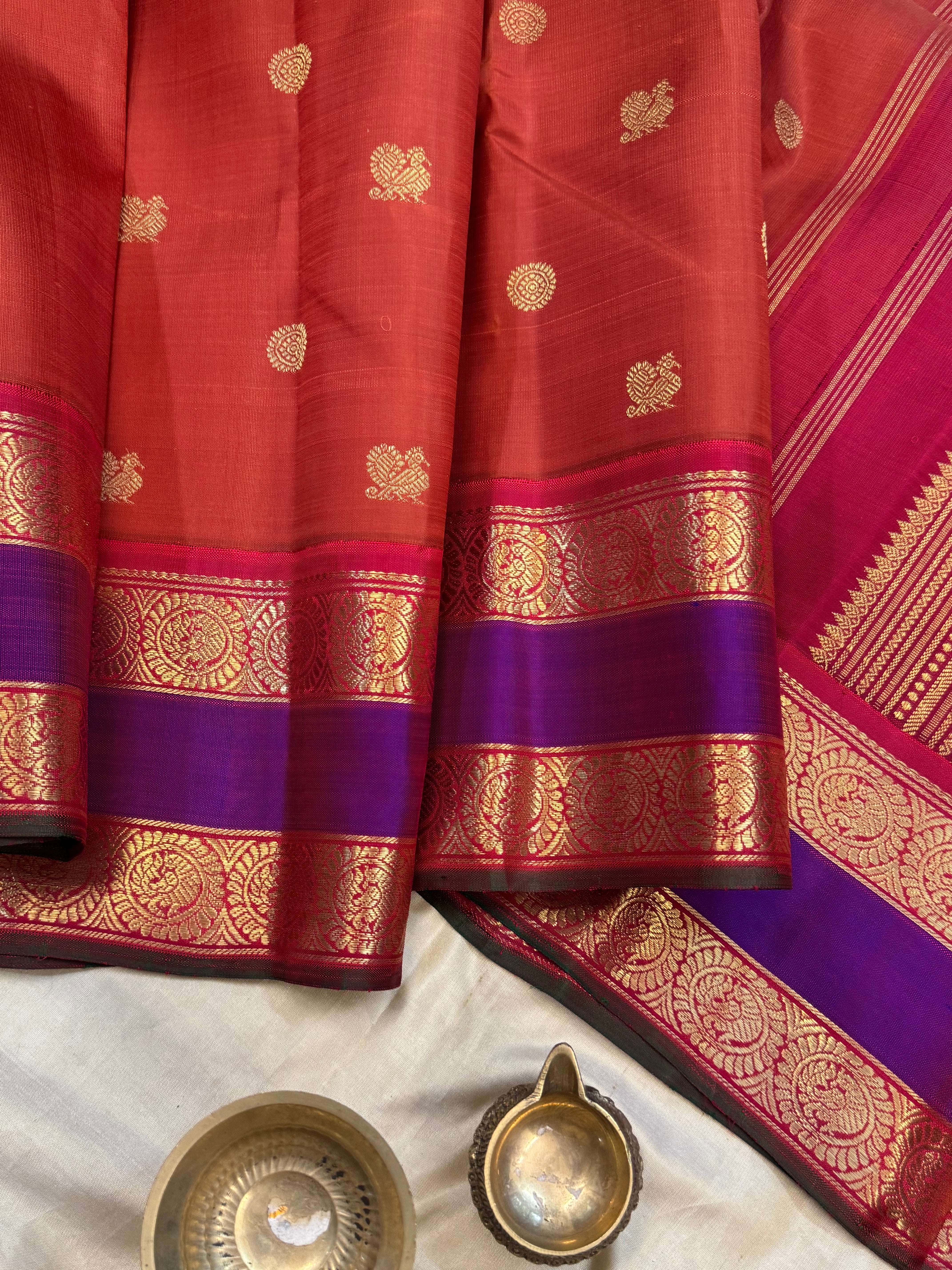 AALAYAM : Rust retta pet korvai kanjipuram silk