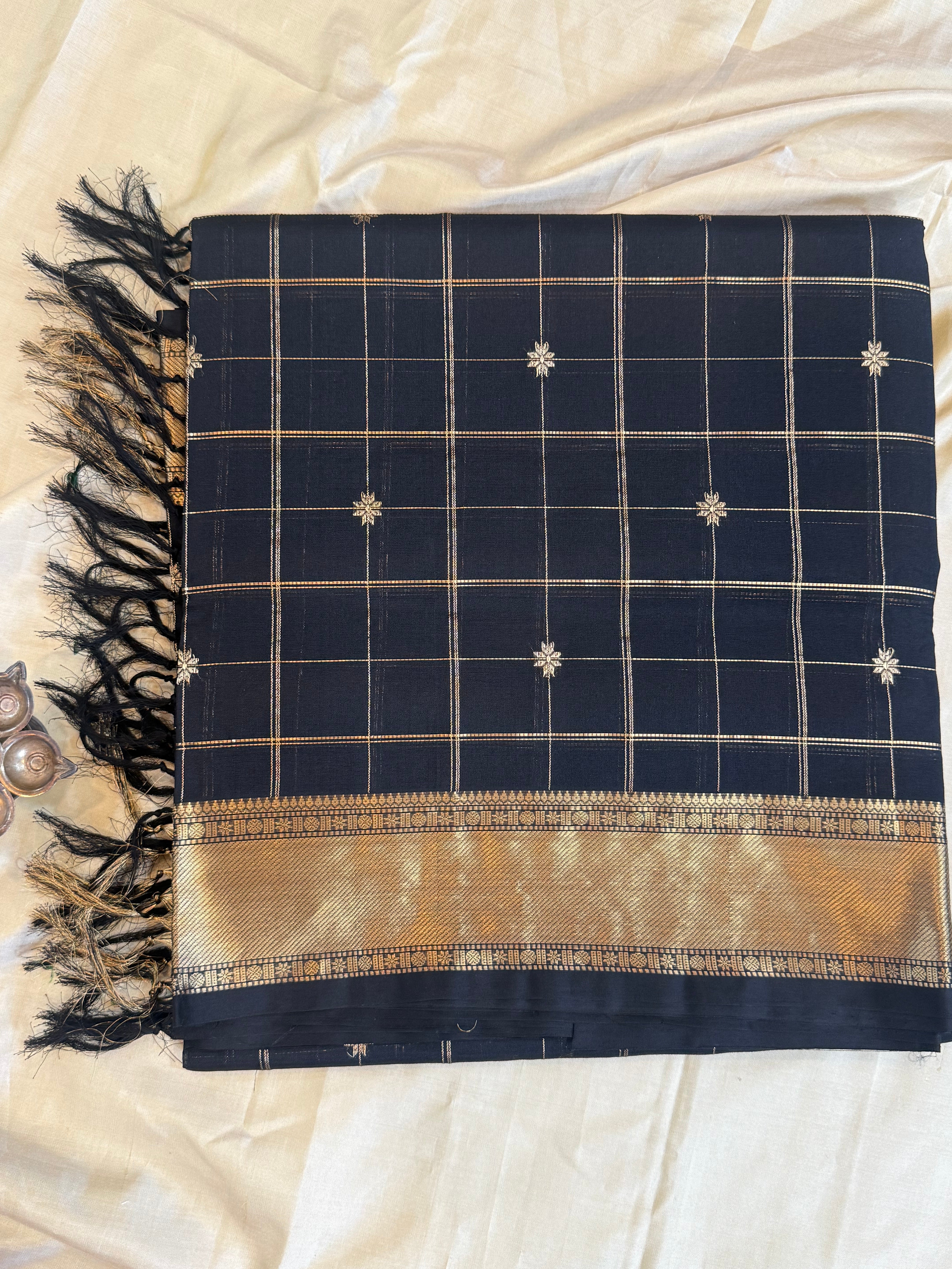 Black Zari Kattam mercidised premium silk cotton