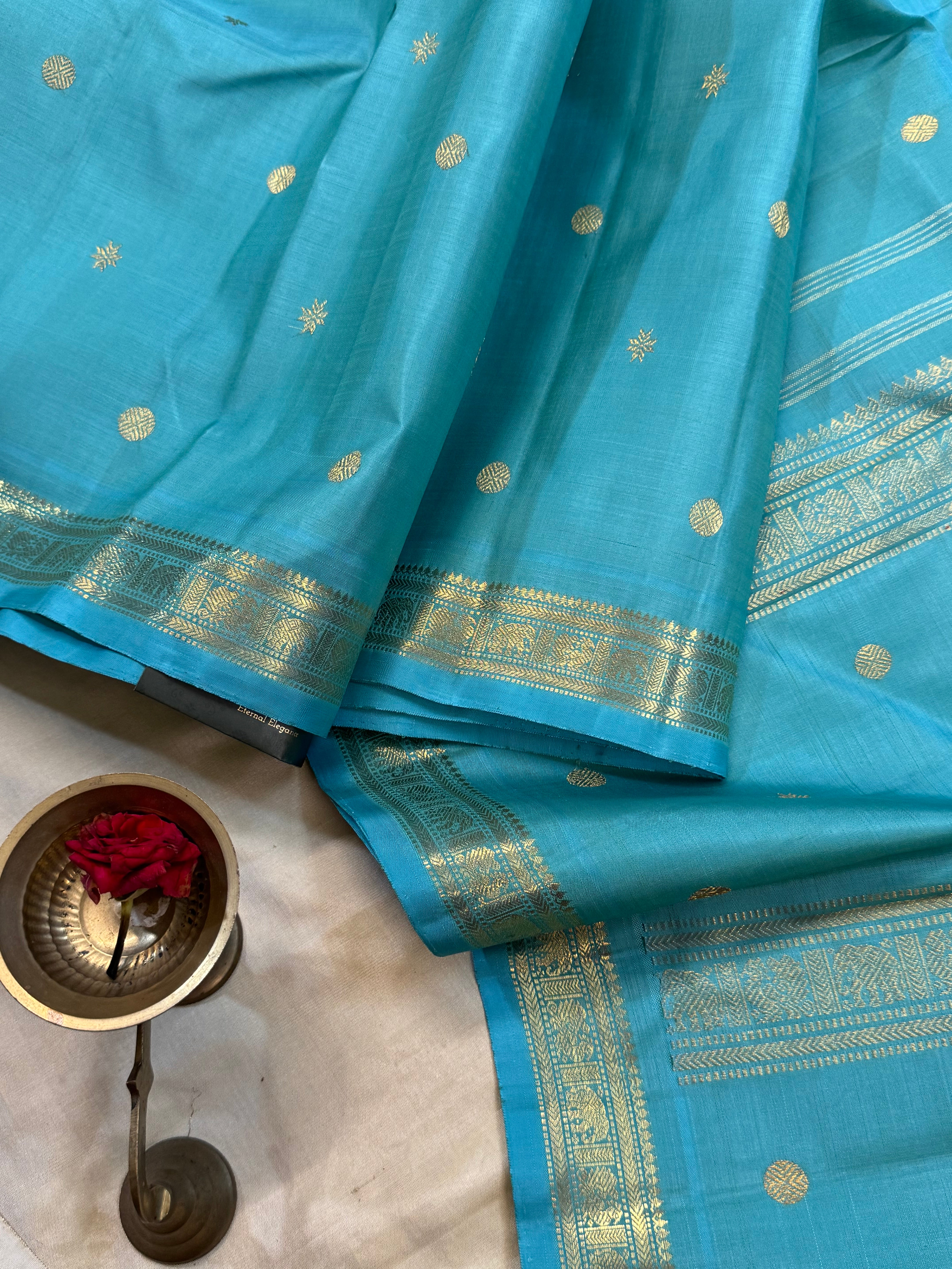 Swapnam : Powder blue small border / kanjipuram silk