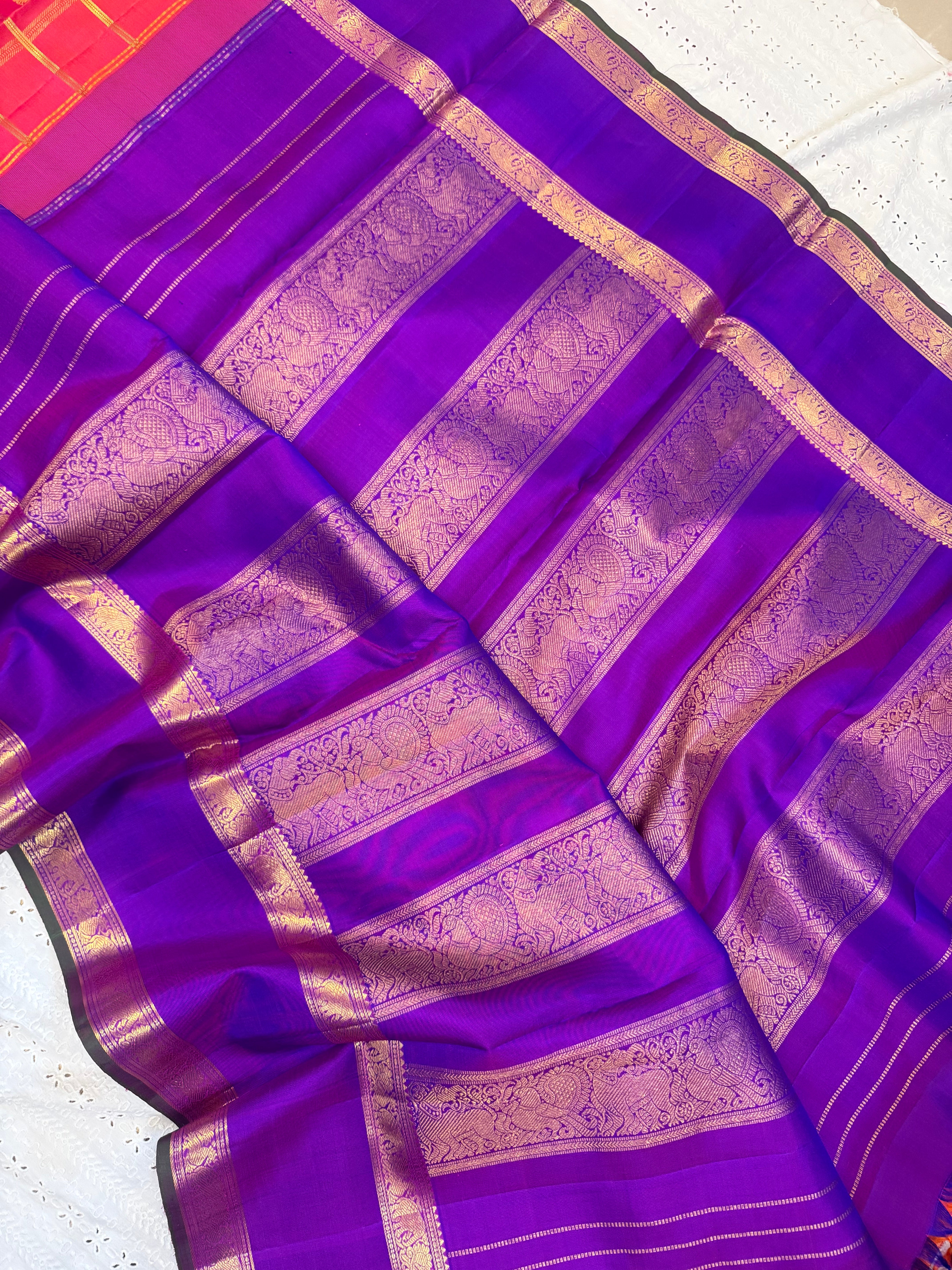 Kanagambaram Kattam with Butta purple retta pet border 10 yards / kanjipuram silk saree CLSA10569