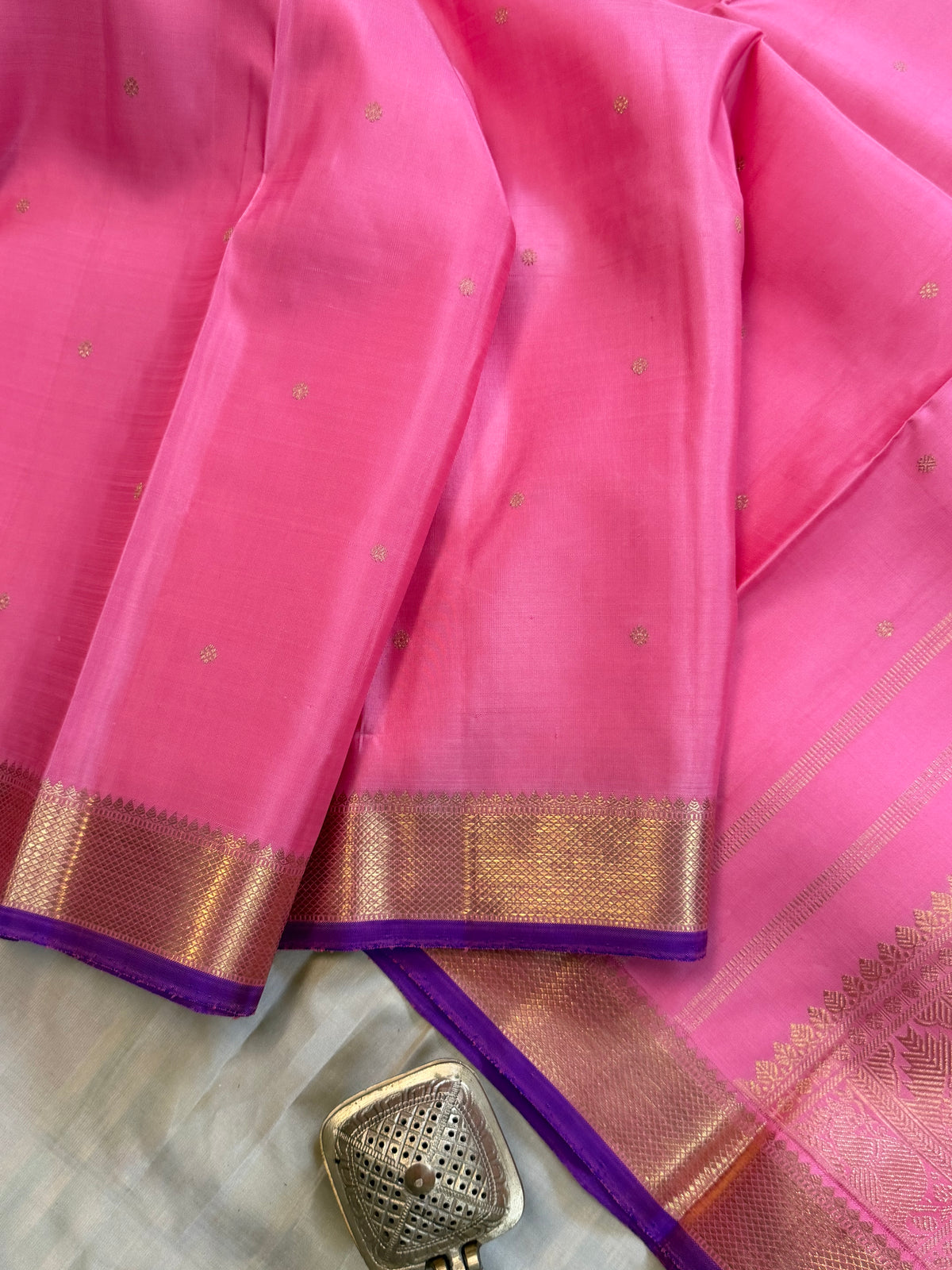 Pink small border pure Kanjipuram silk