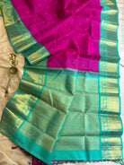 Magenta And Sea Green Korvai Kanjivaram Silk Saree