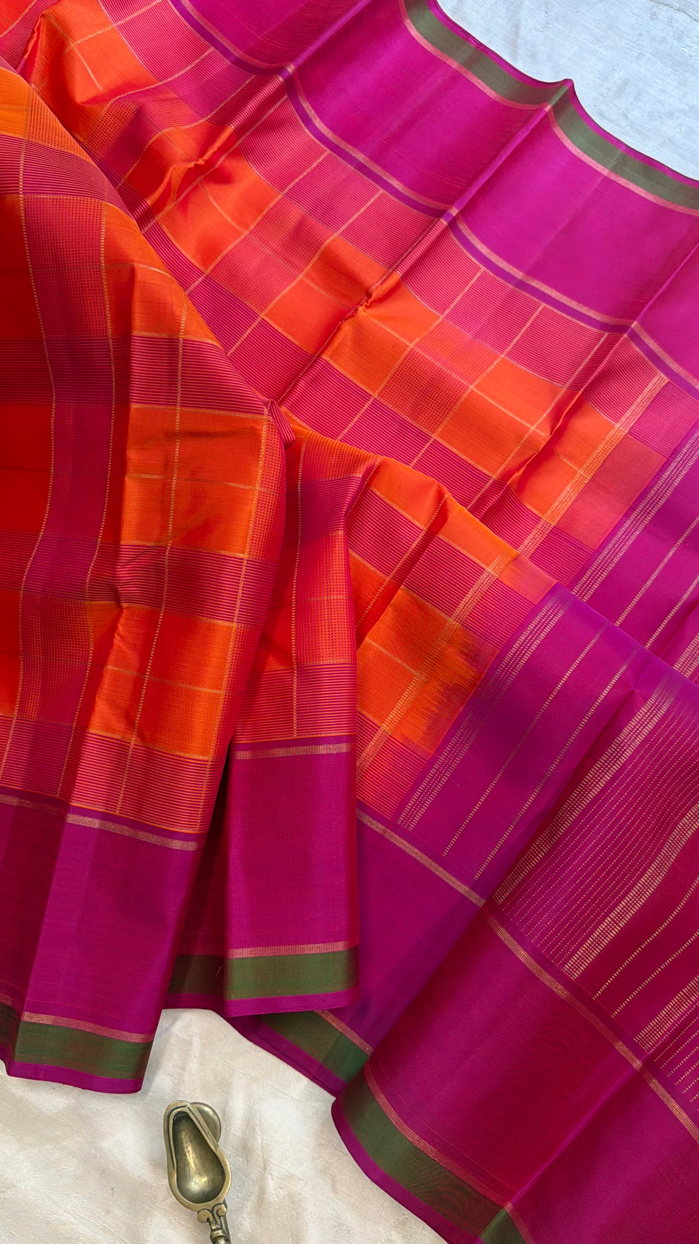 Orange chettinad Kattam / Kanjipuram silk