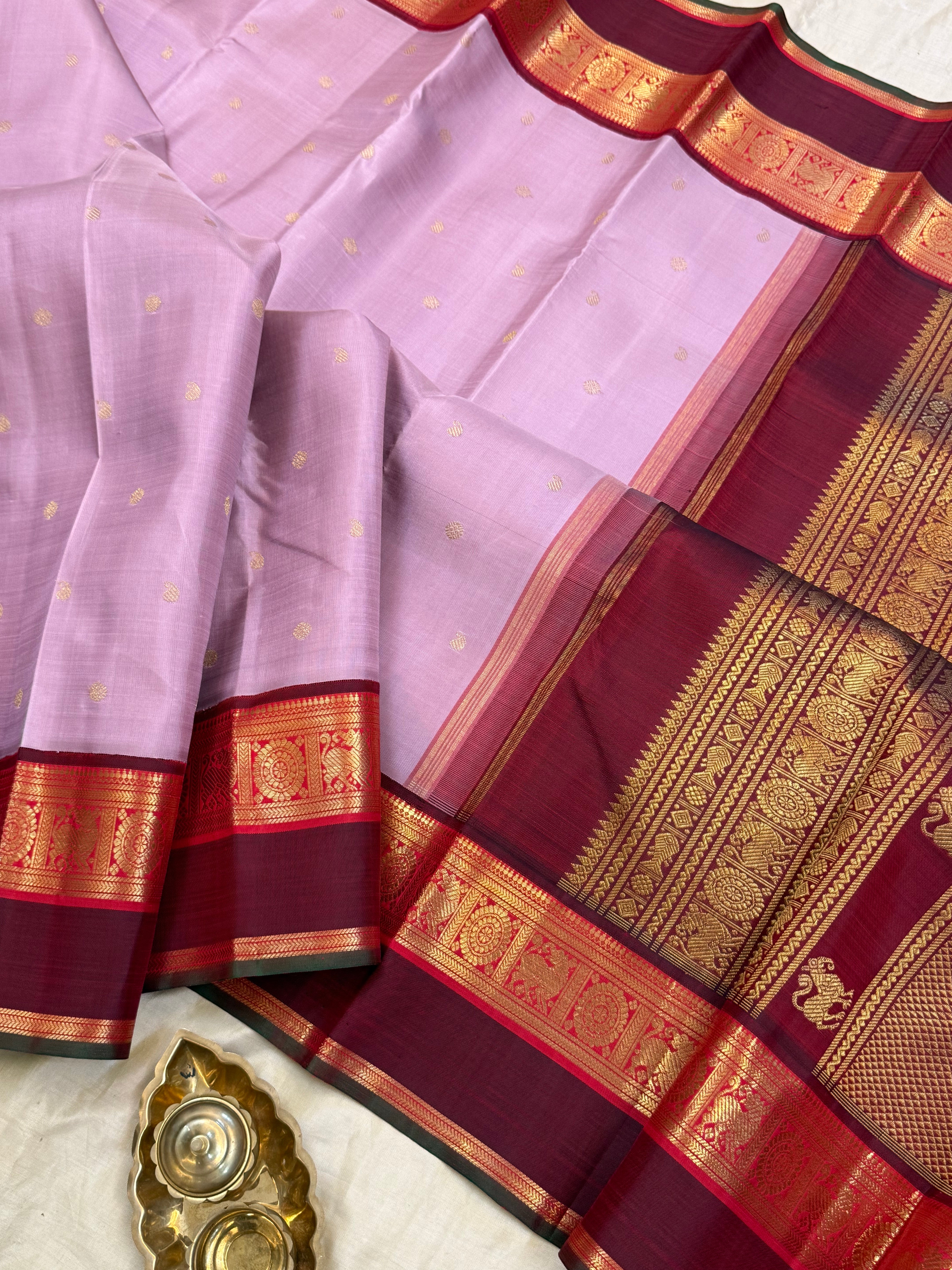 Lavender pink Korvai Kanjipuram silk