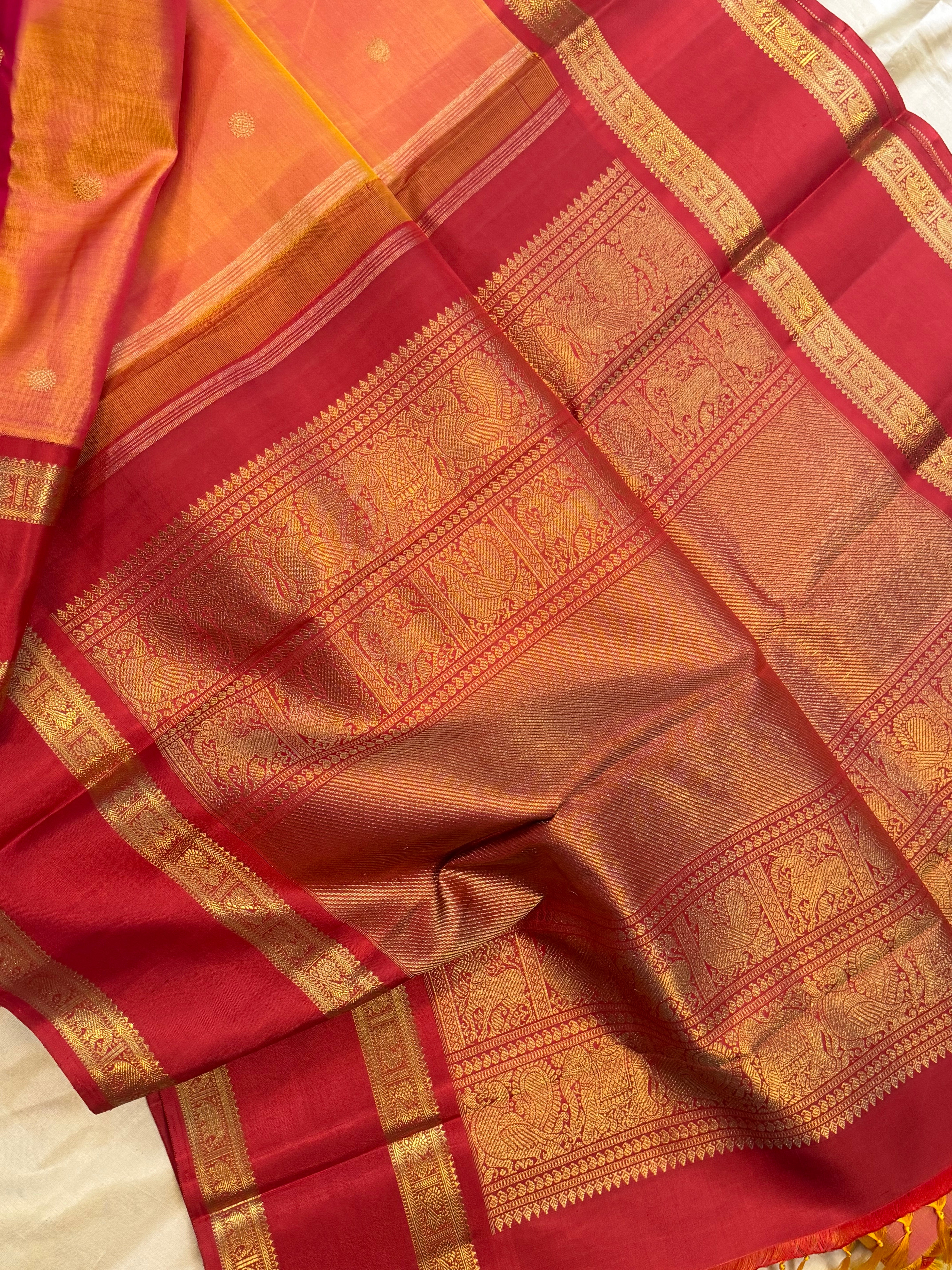 Yellow by pink kai korvai / kanjipuram silk