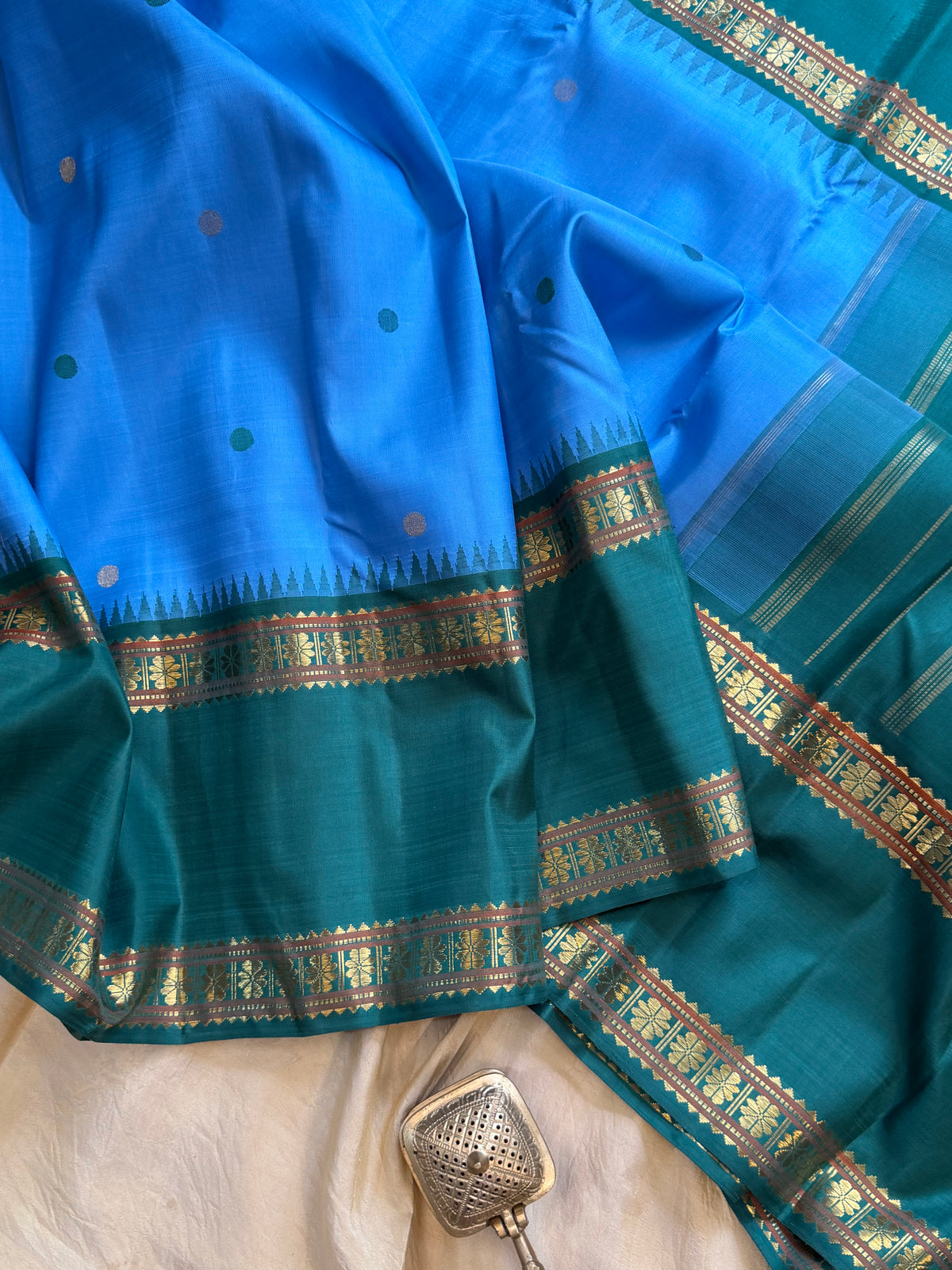 Powder blue Kai Korvai Kanjipuram silk