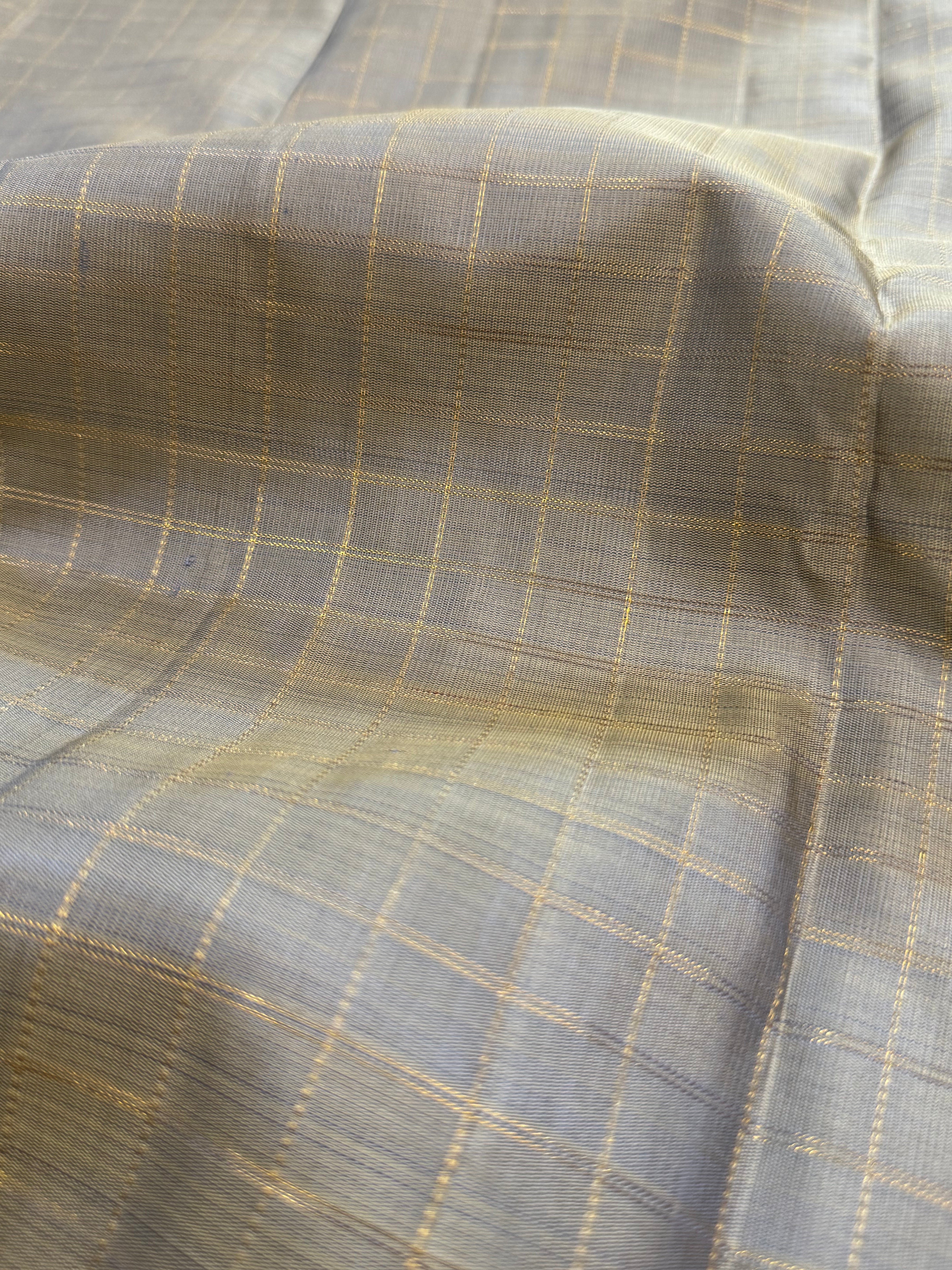 Grey zari checks / Kanjipuram blouse fabric (per metre)