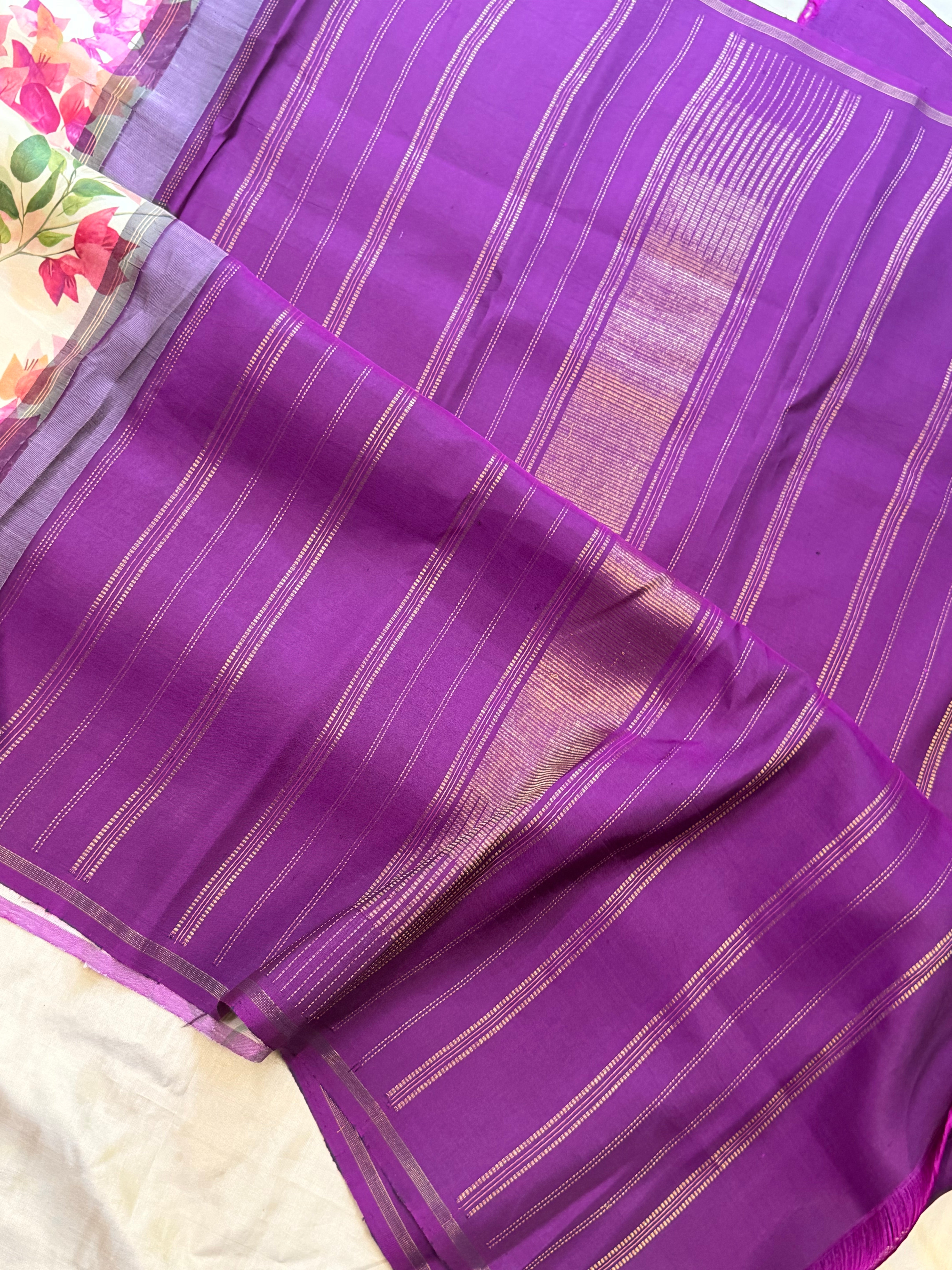 Floral digital printed / pure Zari Kanjipuram silk