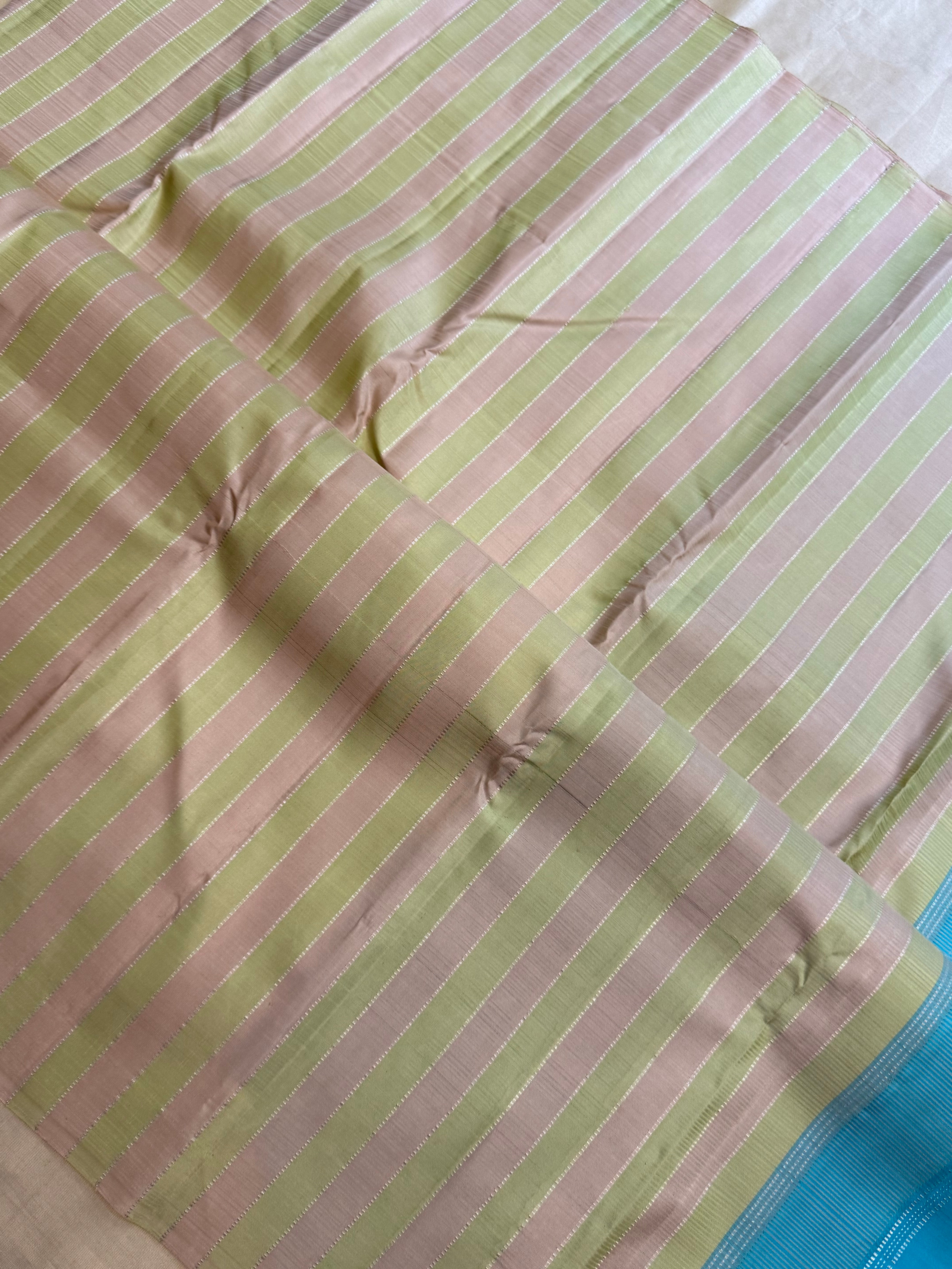 Pastel pink and green borderless/ Arani silk