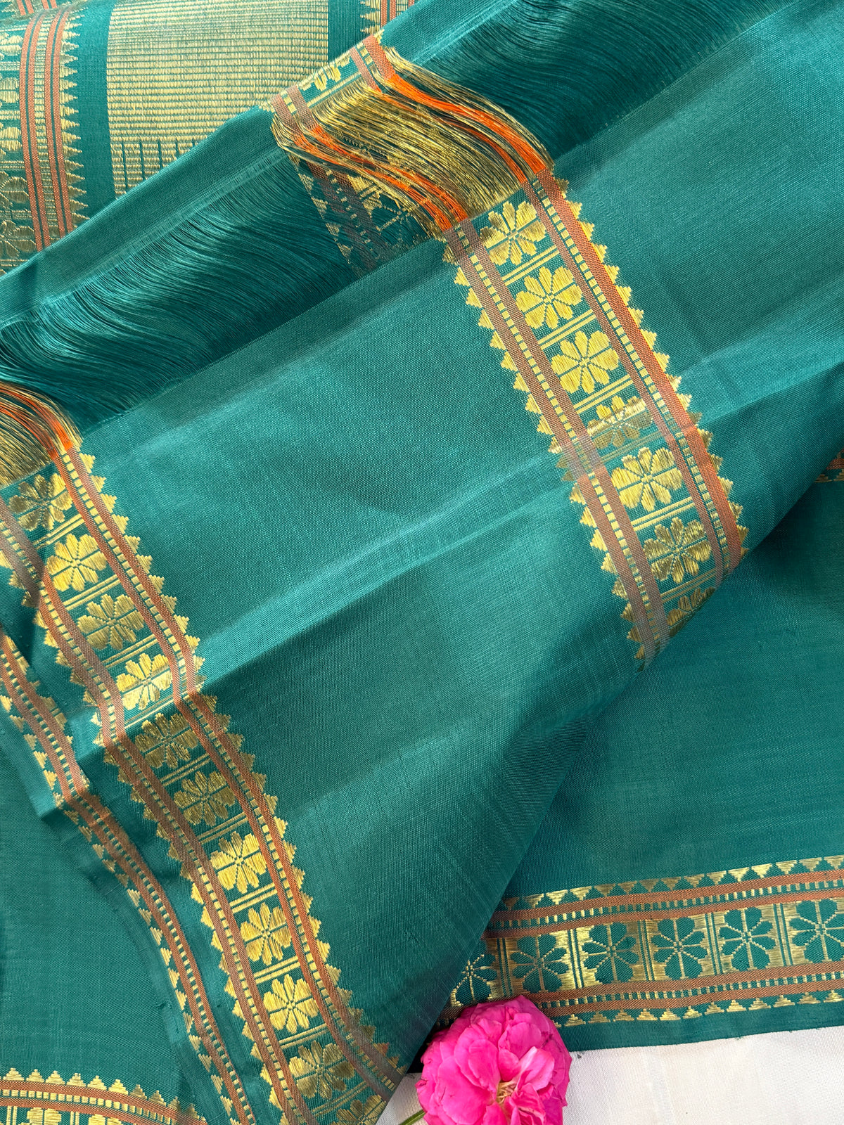 Rustic orange coin thread and zari butta on body with Retta pet / Kanjipuram silk CLSA11599