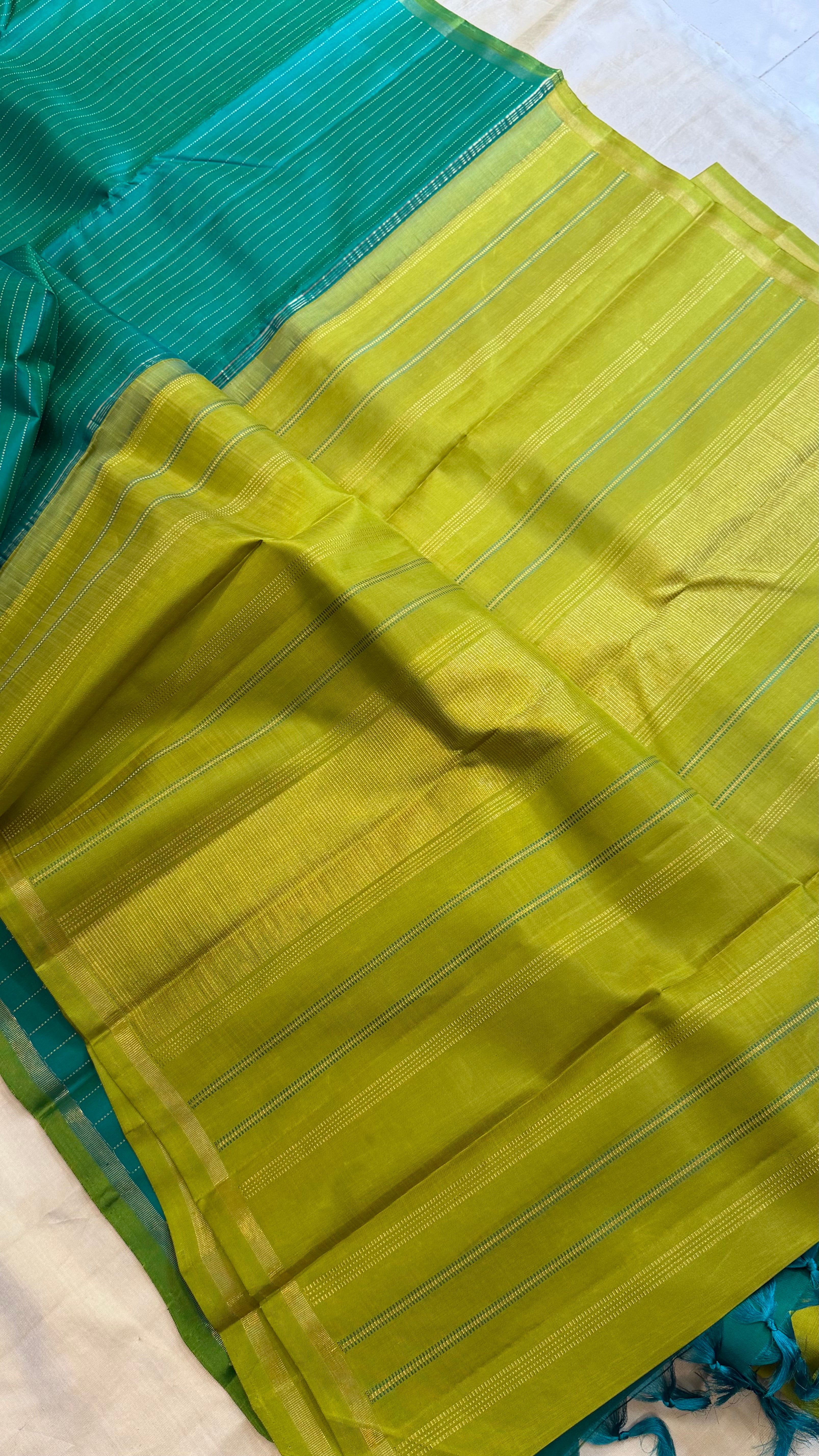 Green and olive green borderless/ kanjipuram silk