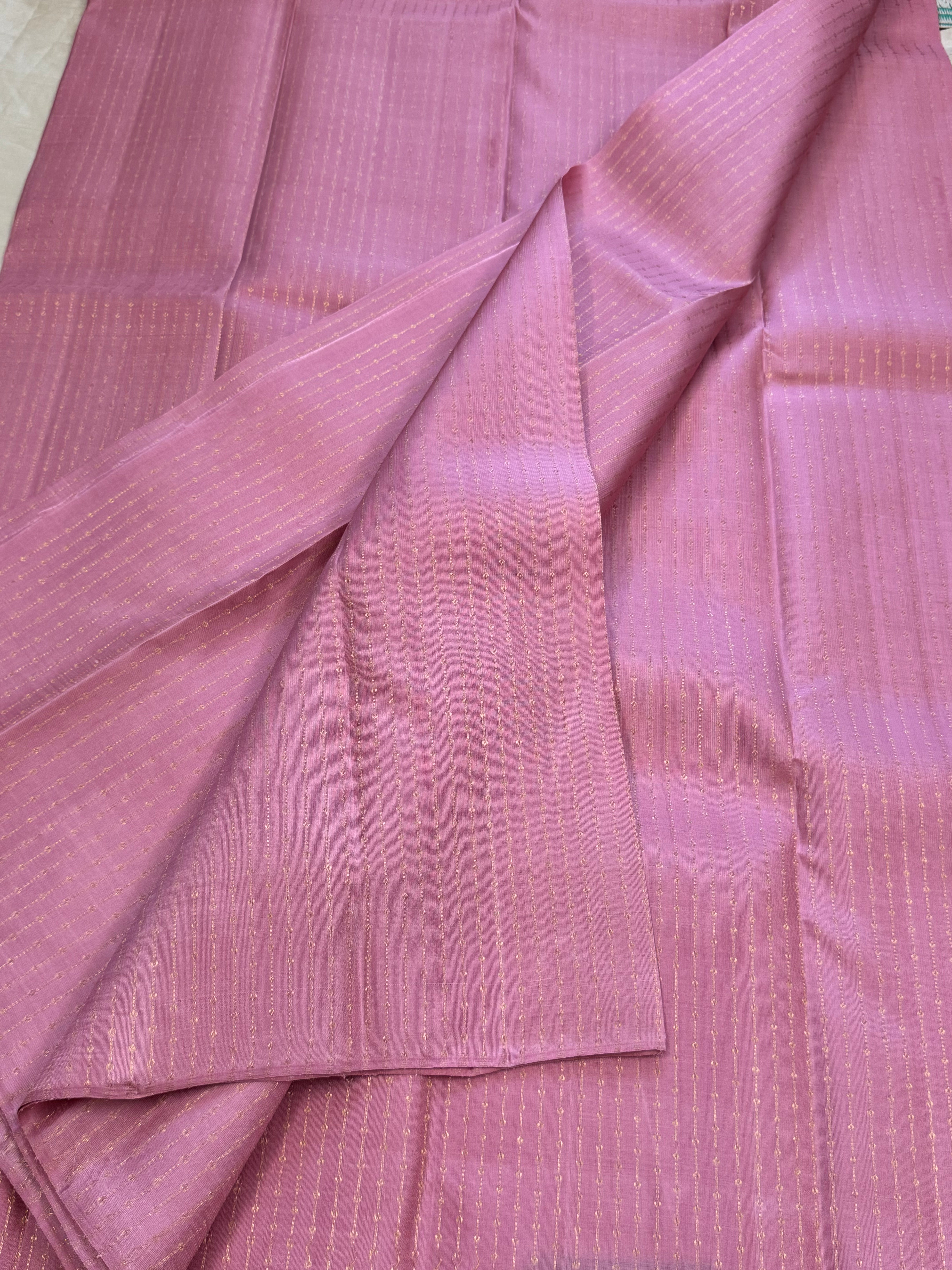 Pink thodar zari stripes/ Kanjipuram blouse fabric (per metre)