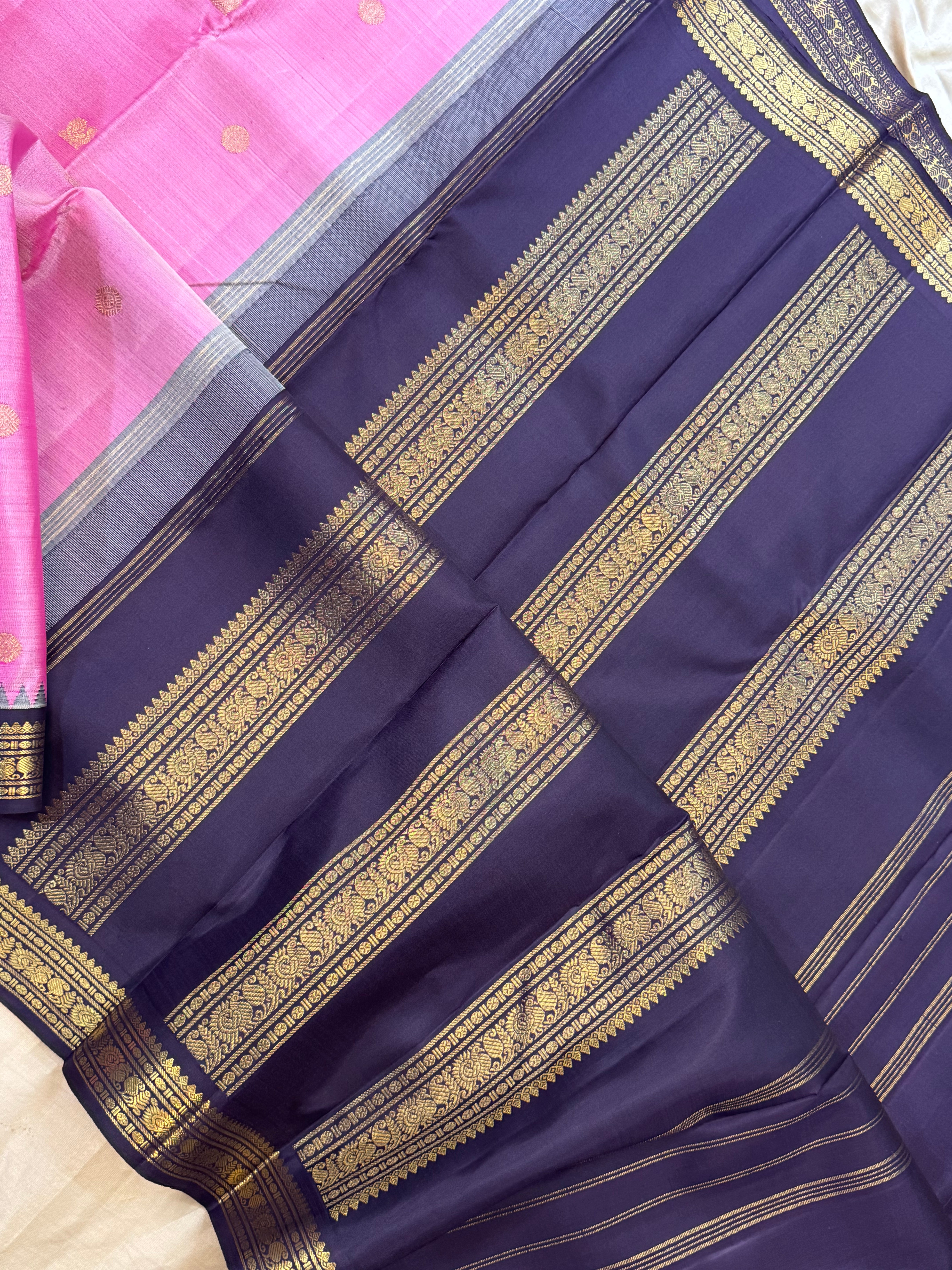 Onion pink small border Korvai / Kanjipuram silk
