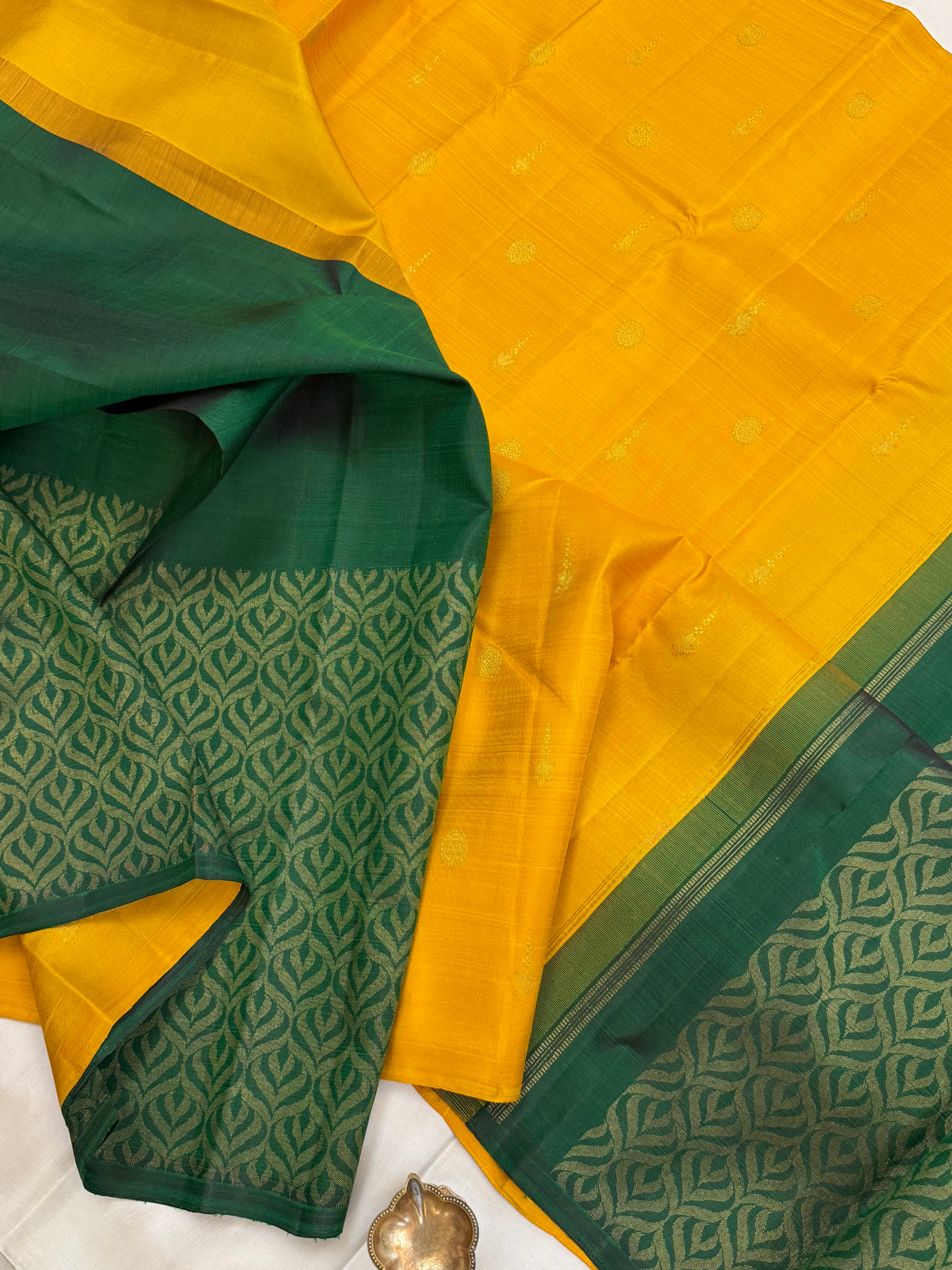 Mustard yellow and green partly pallu / Kanjipuram silk CLSA 9785