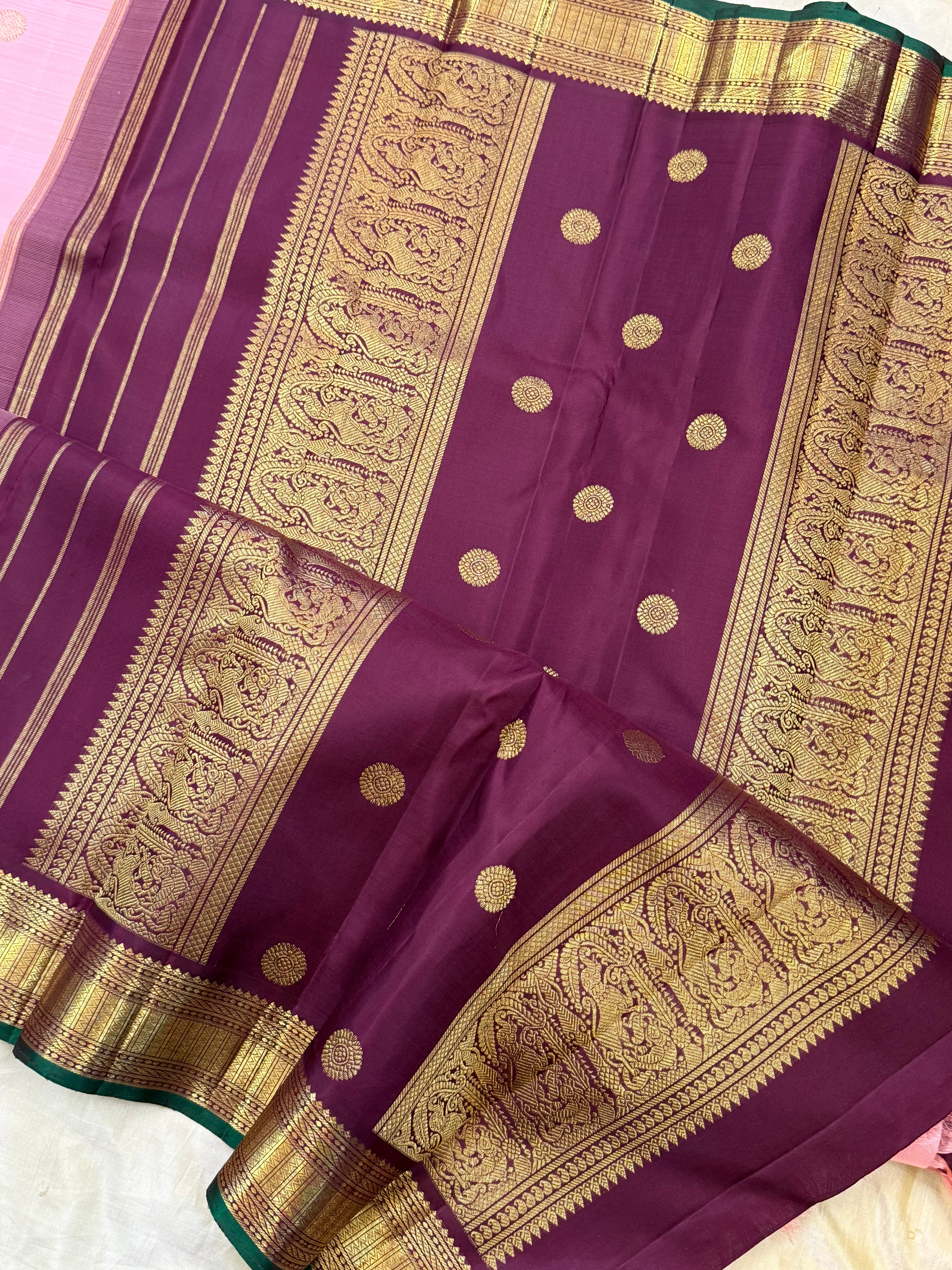 PEACH PINK WITH V PAKKU KORVAI/ KANJIPURAM SILK CLSA 10017