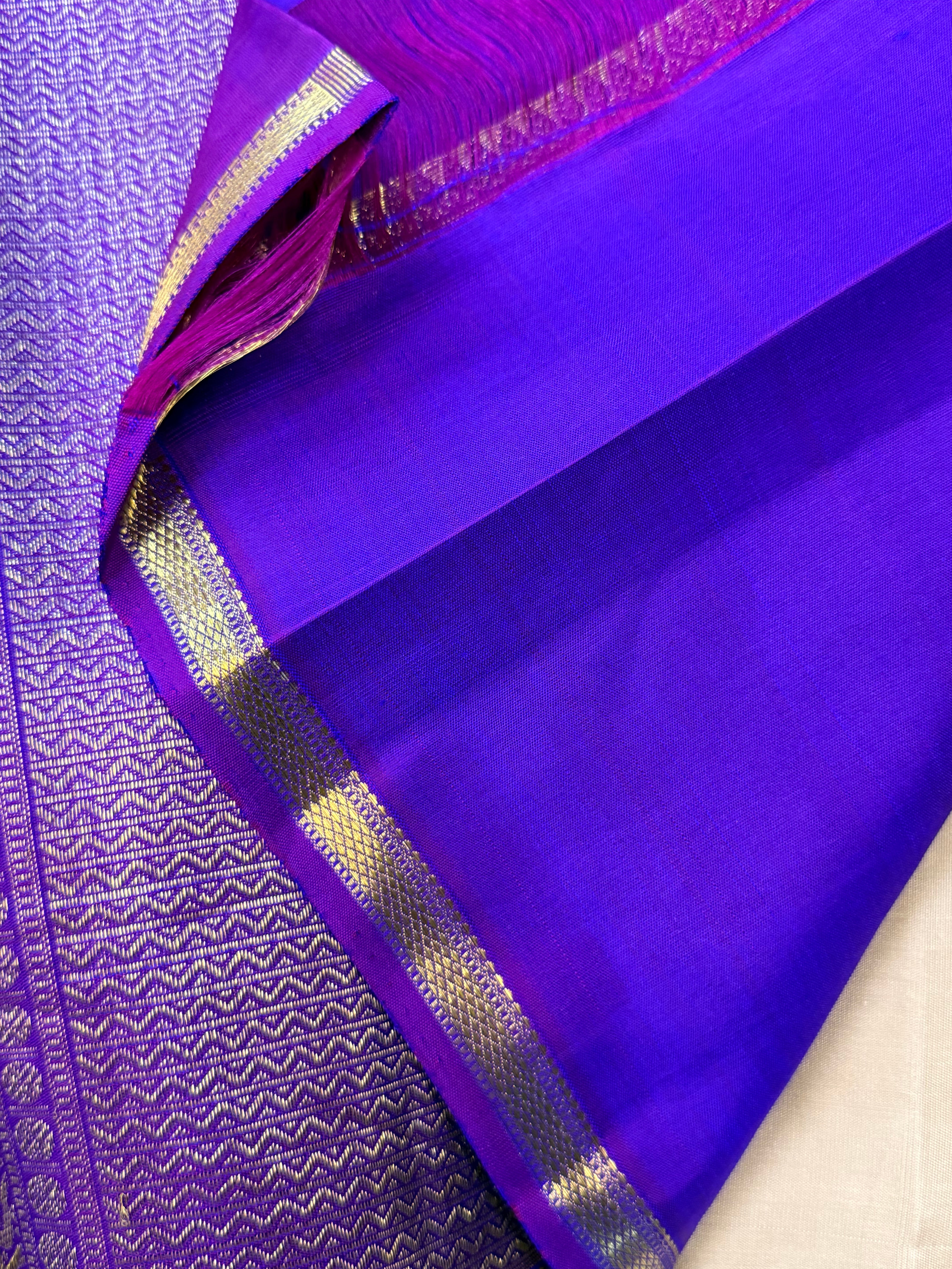 Beige bettu butta and purple/ Kanjipuram silk