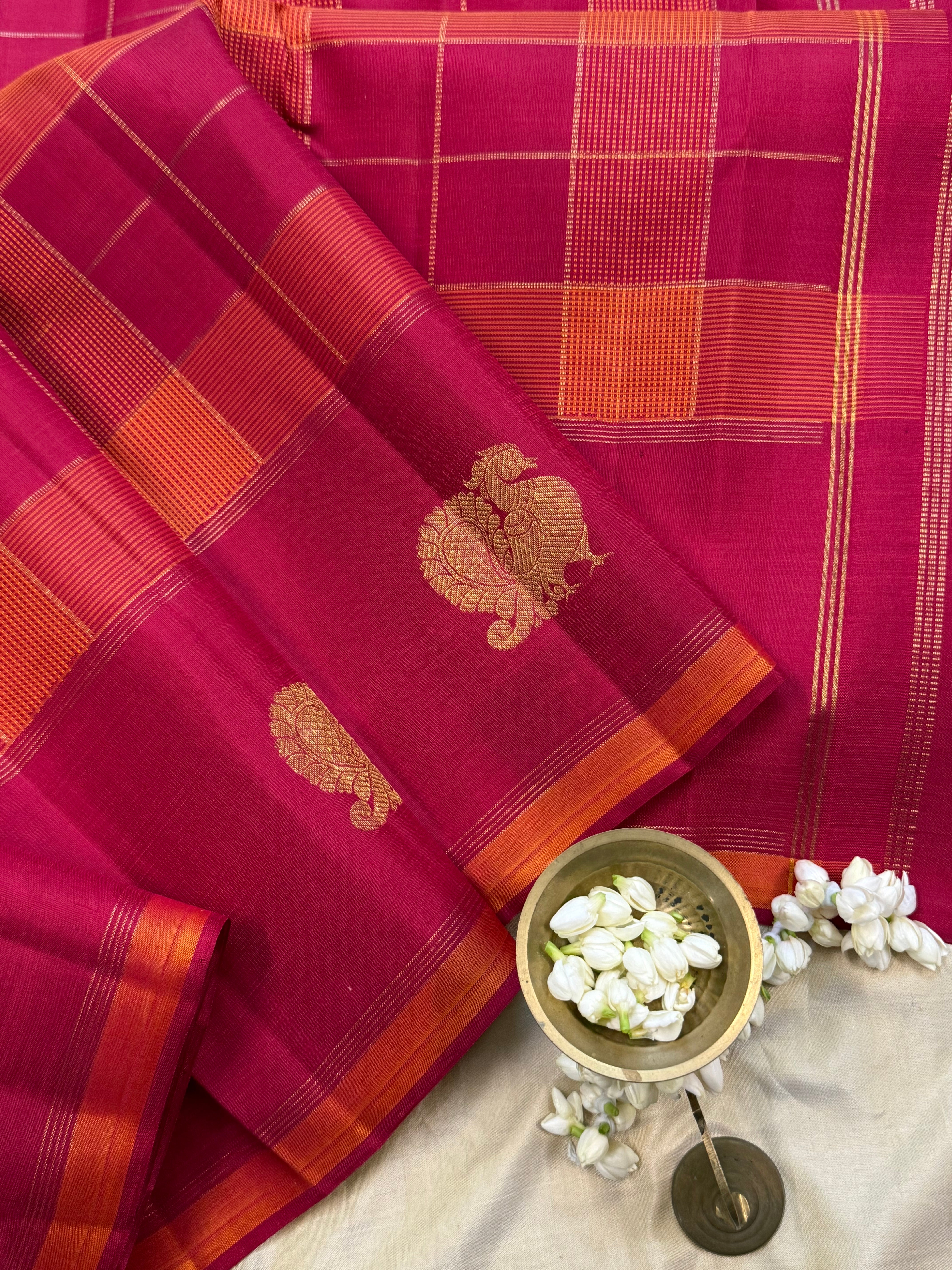 Chettinad kattam border butta / Kanjipuram silk