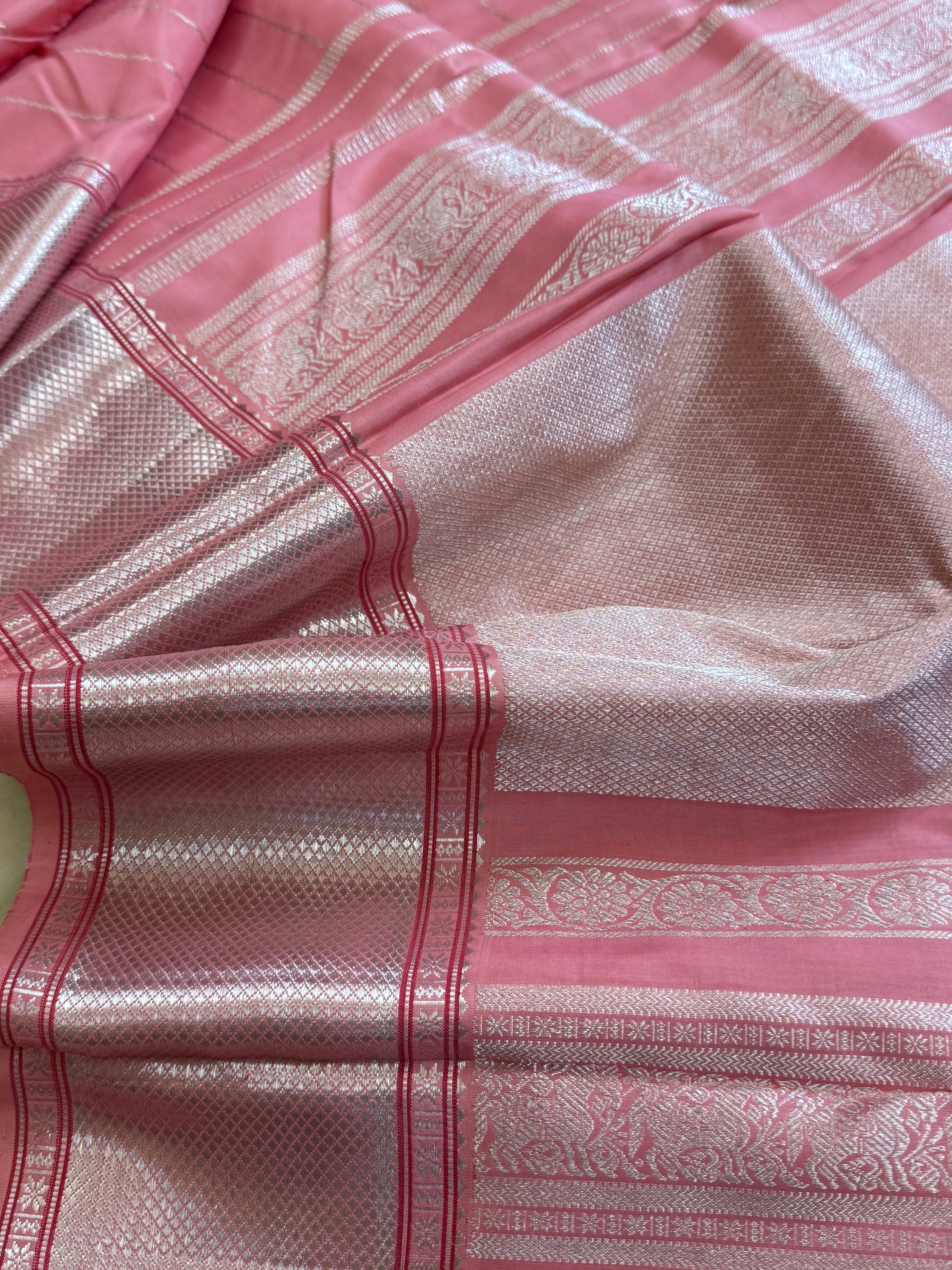 Pink veldhari getti border silver / Kanjipuram silk CL1992