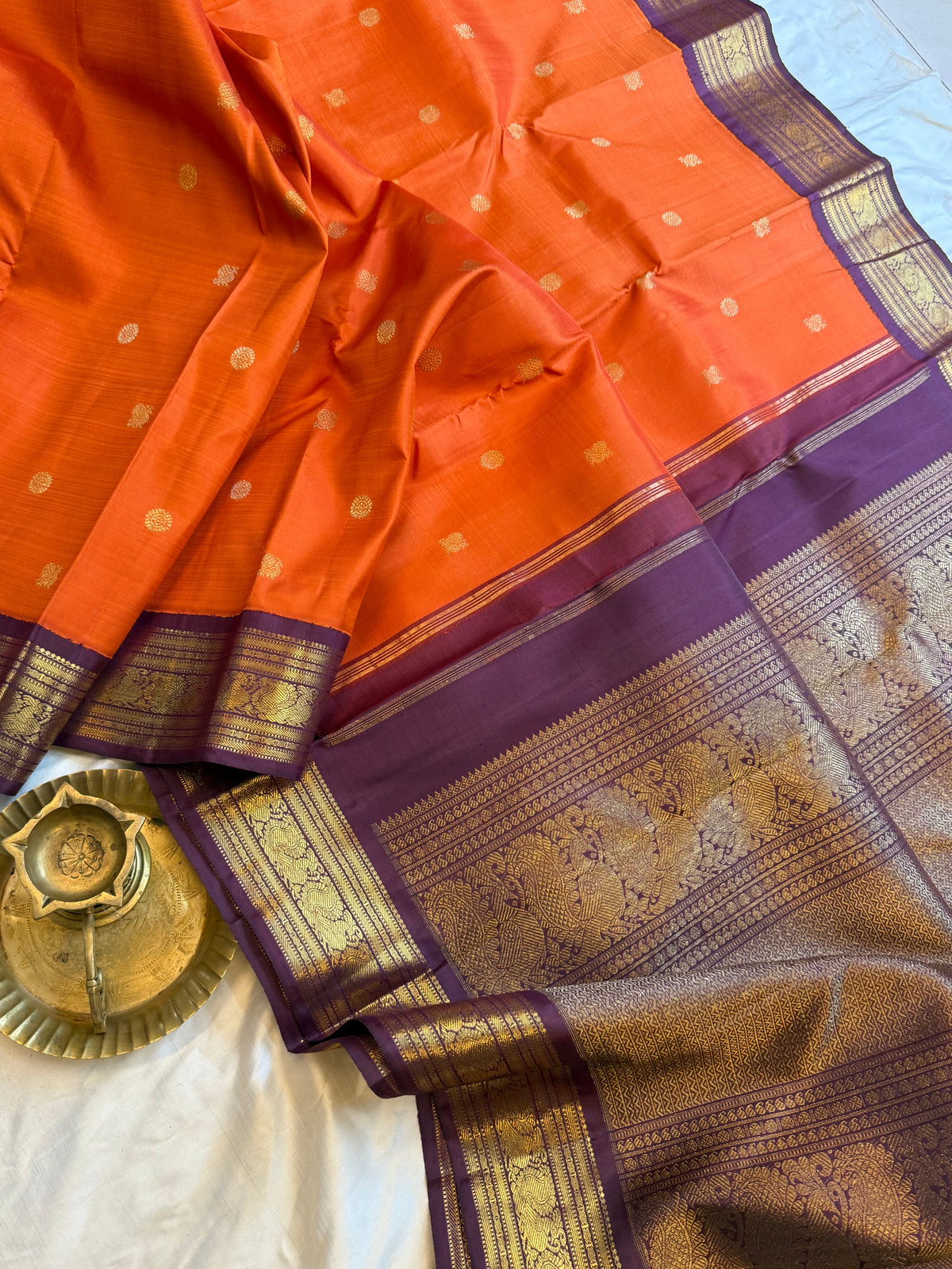 Rust with chocolate brown border Korvai kanjipuram silk