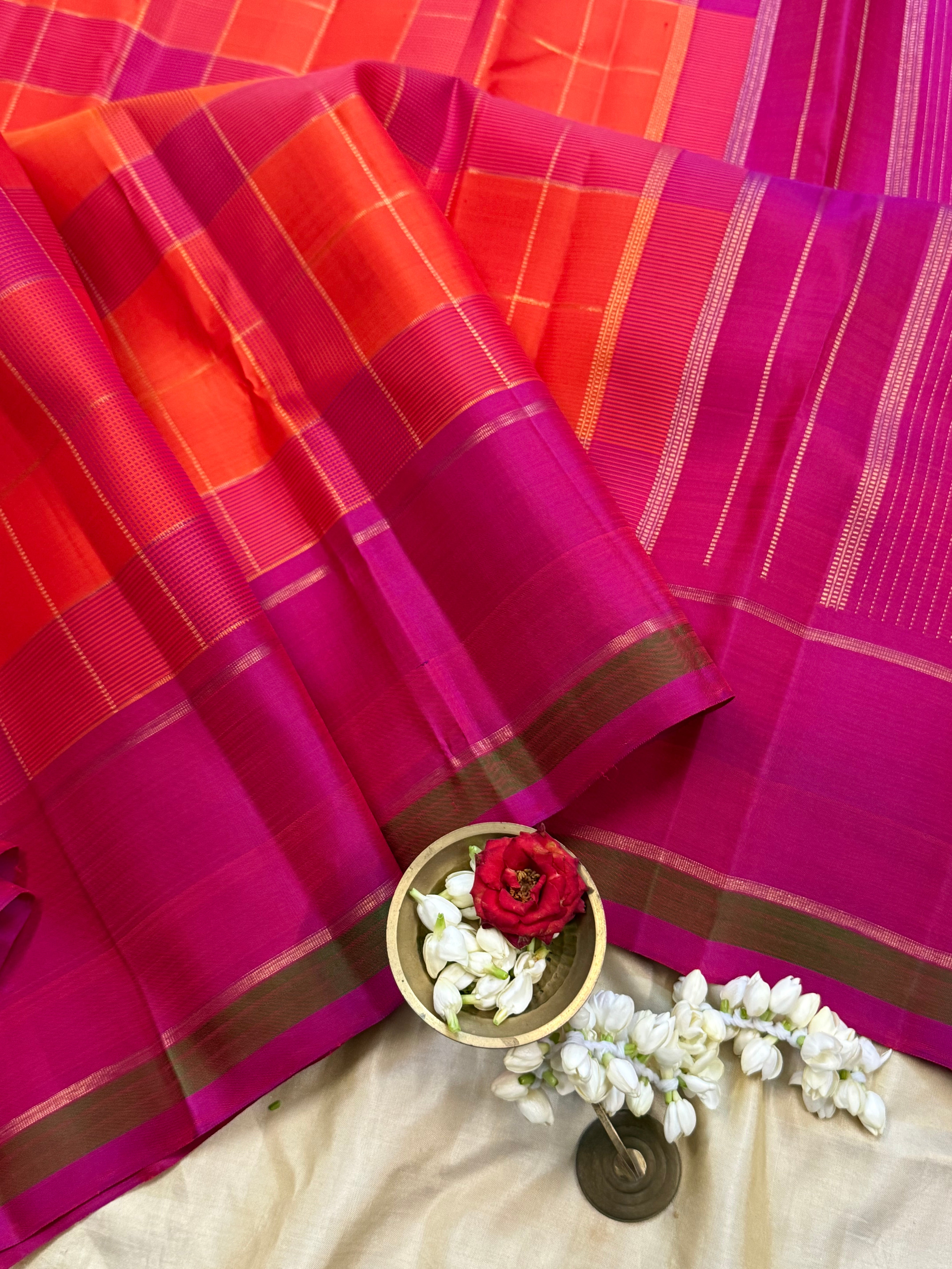 Chettinad kattam pink and orange / Kanjipuram silk