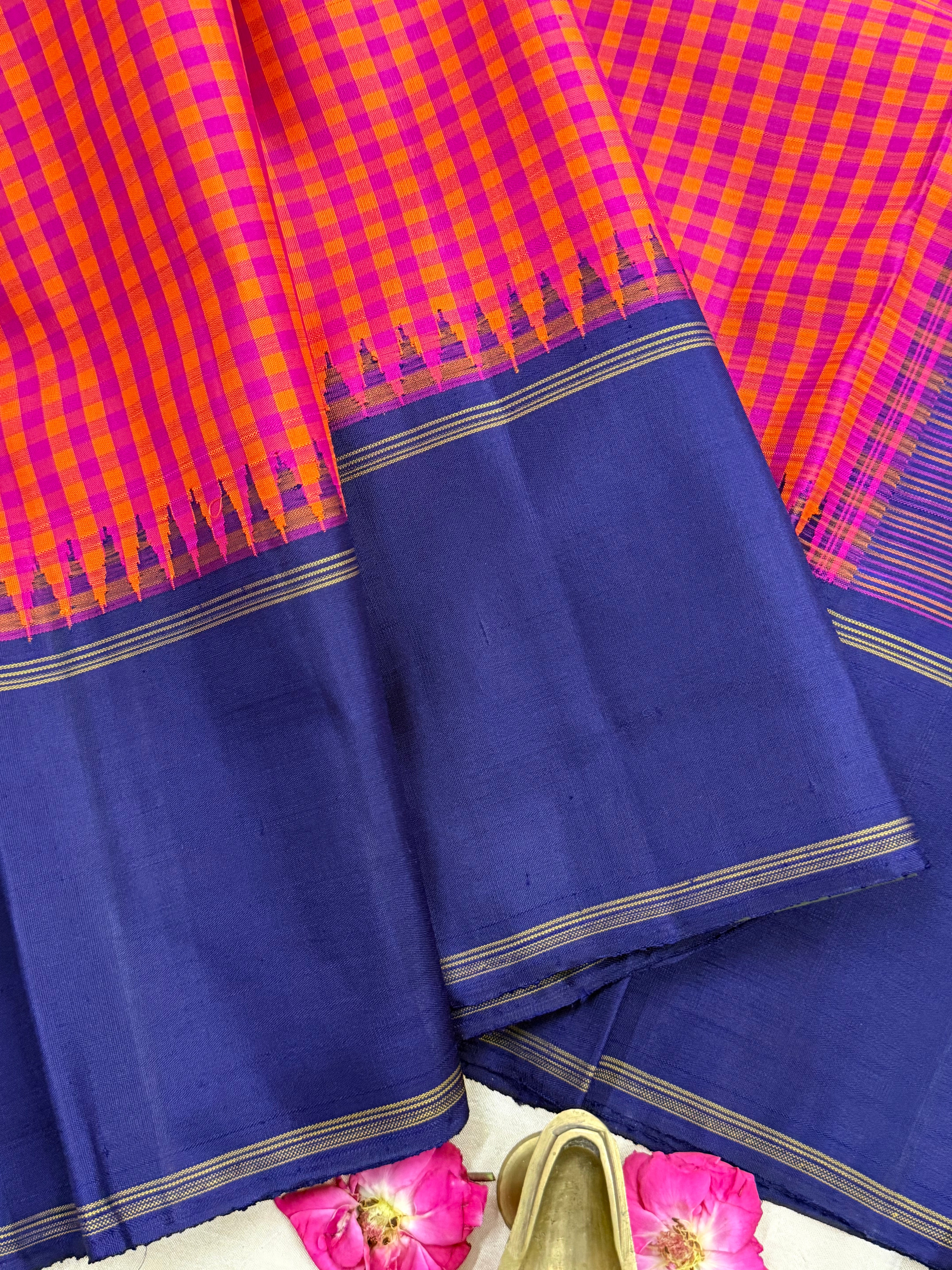 Pink kattam and blue / Arani silk