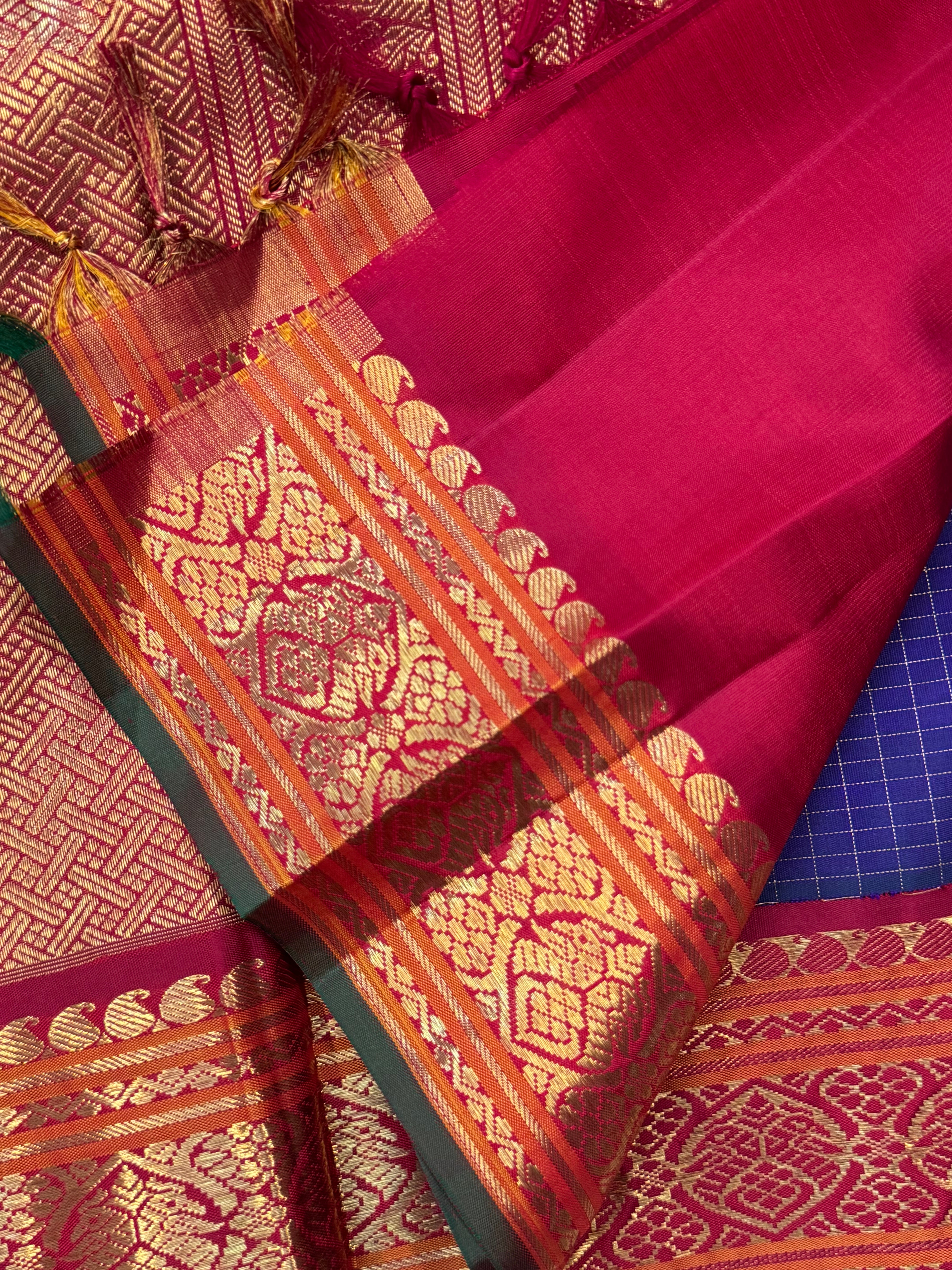 Purplish blue zari kattam Araku kai korvai/ Kanjipuram silk CLSA8677