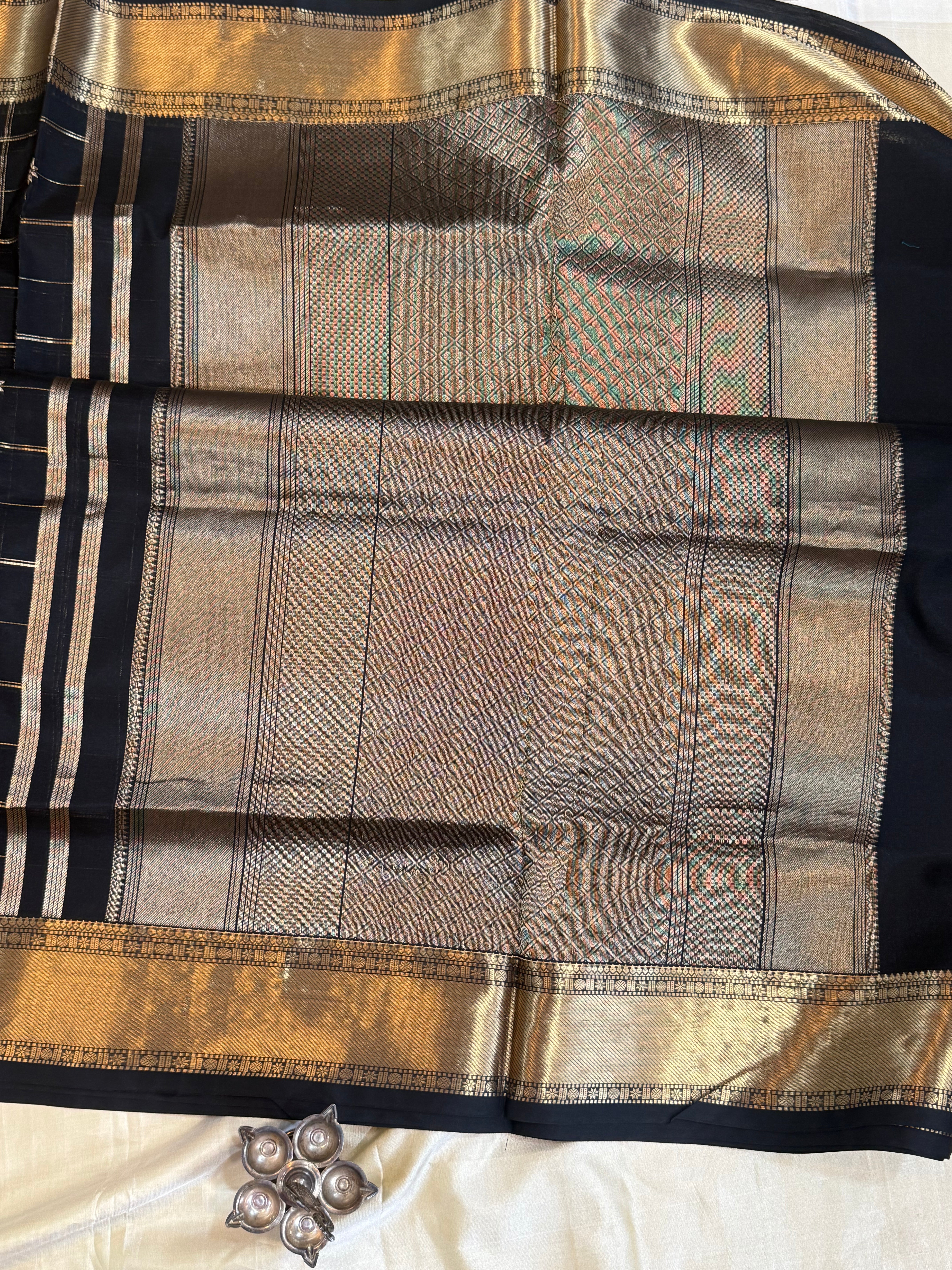 Black Zari Kattam mercidised premium silk cotton