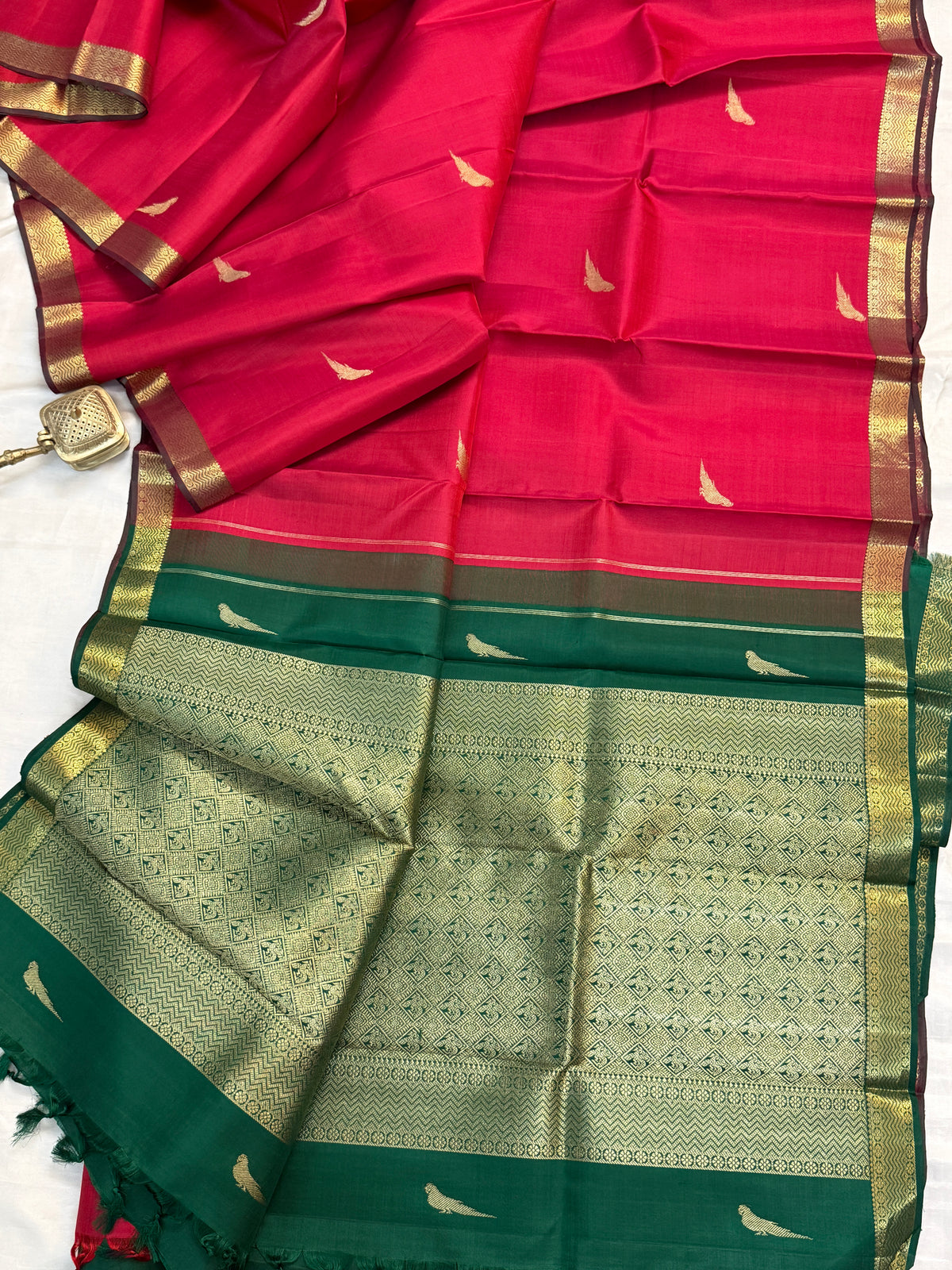 Tomato Red small border kili pure zari/ kanjipuram silk saree clsa 2305