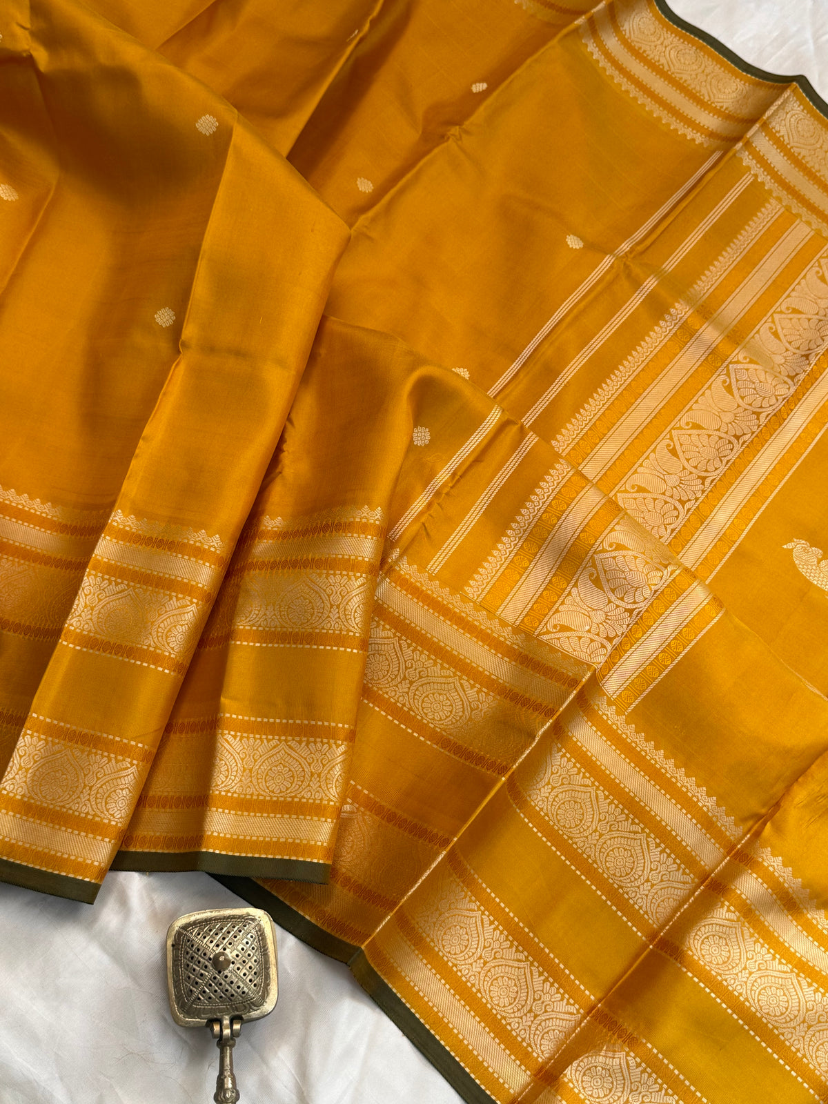 Mustard Yellow unique kili pallu / Special edition kanjipuram silk