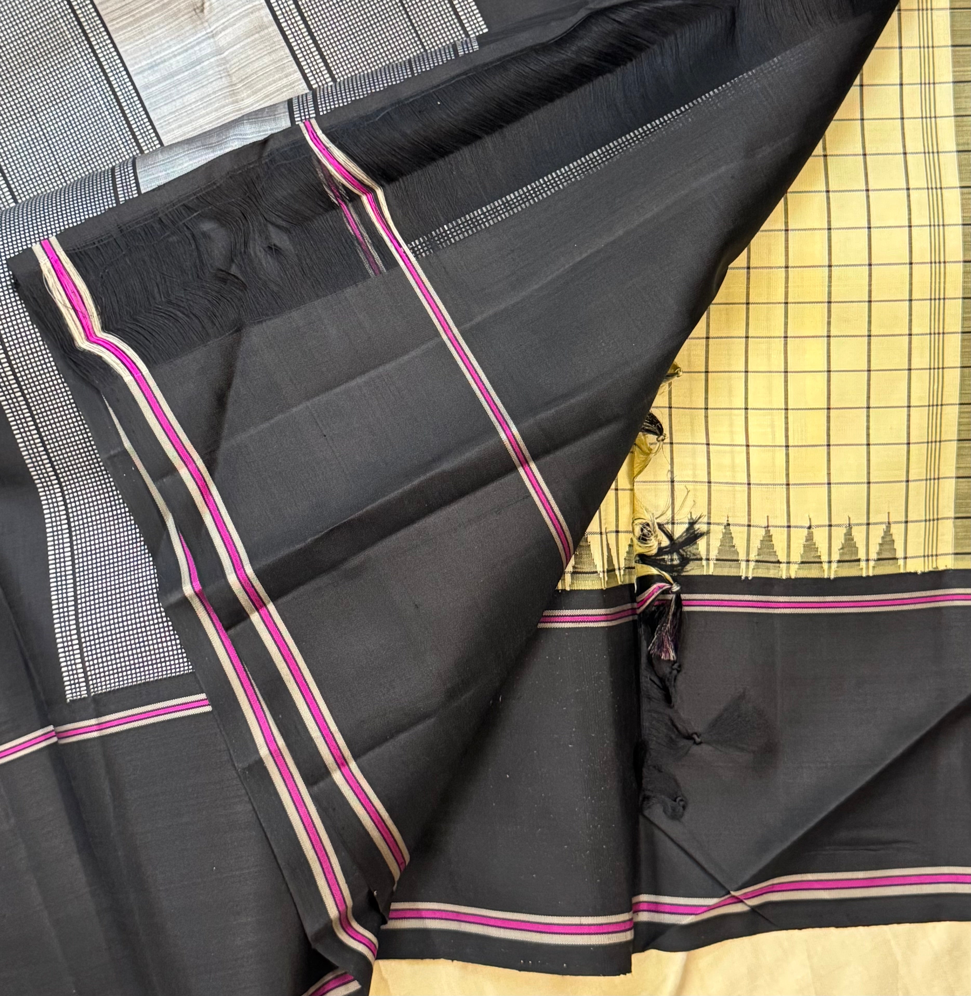 Offwhite shot lemon yellow and black checks / Arani silk