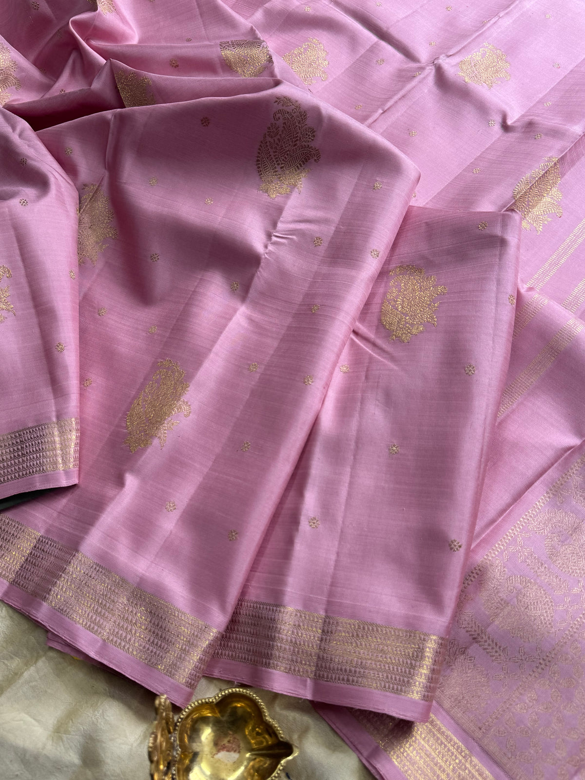 Pastel pink with small border pure zari/kanjipuram silk saree clsa 8113