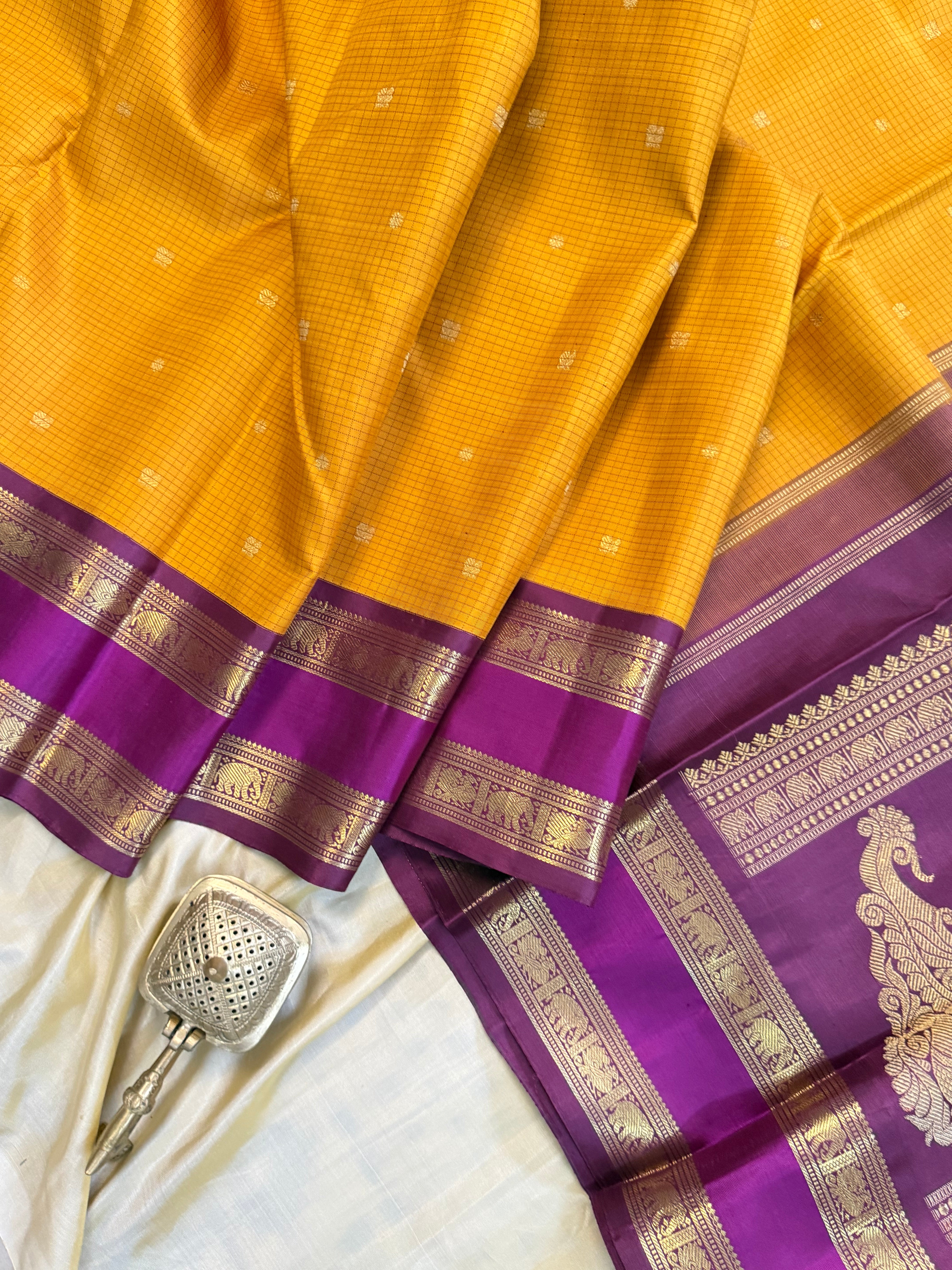 Mustard vintage retta pet Korvai / pure Kanjipuram silk