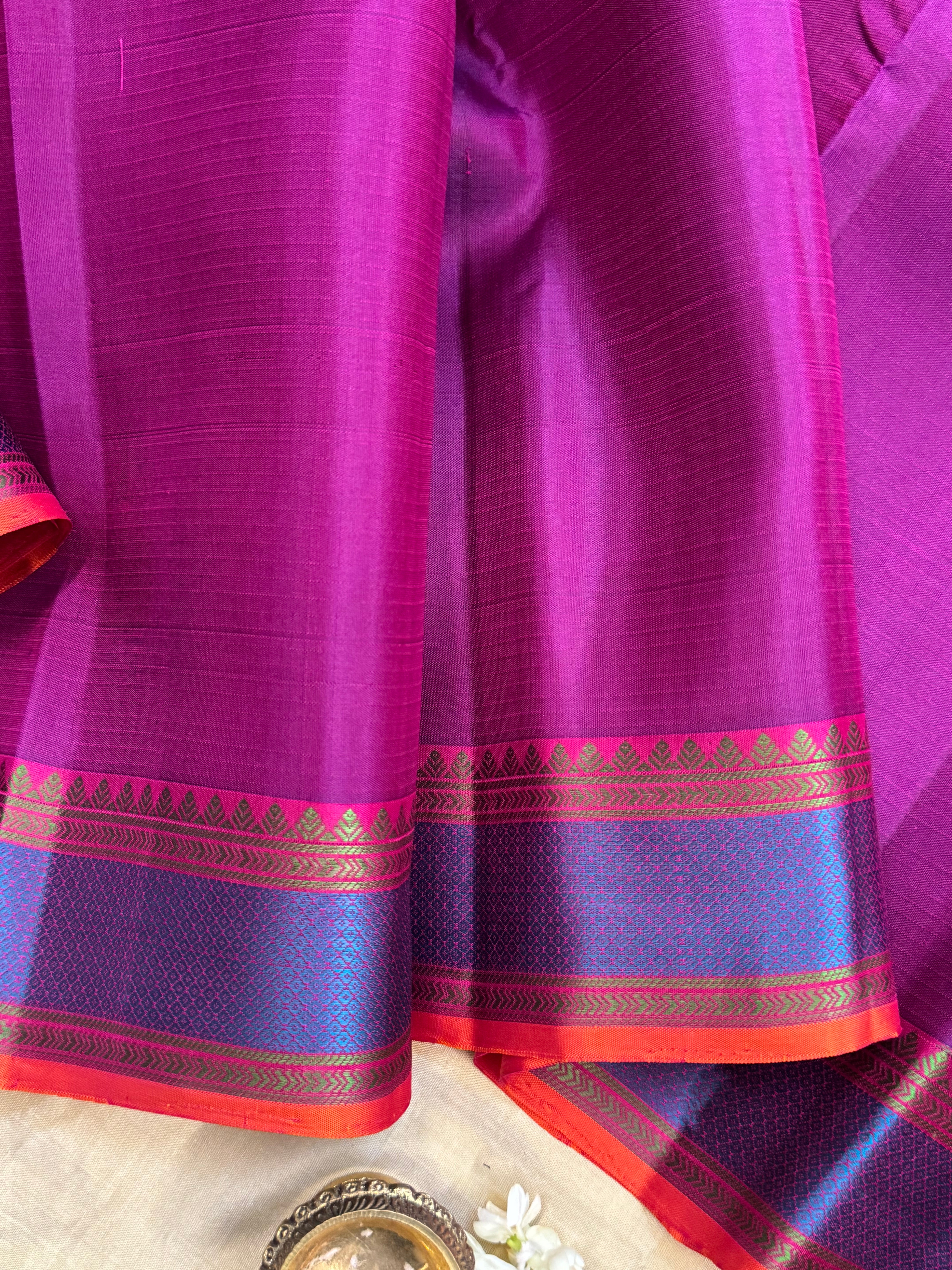 Vadamalli pink small border/ Varnangal soft silk