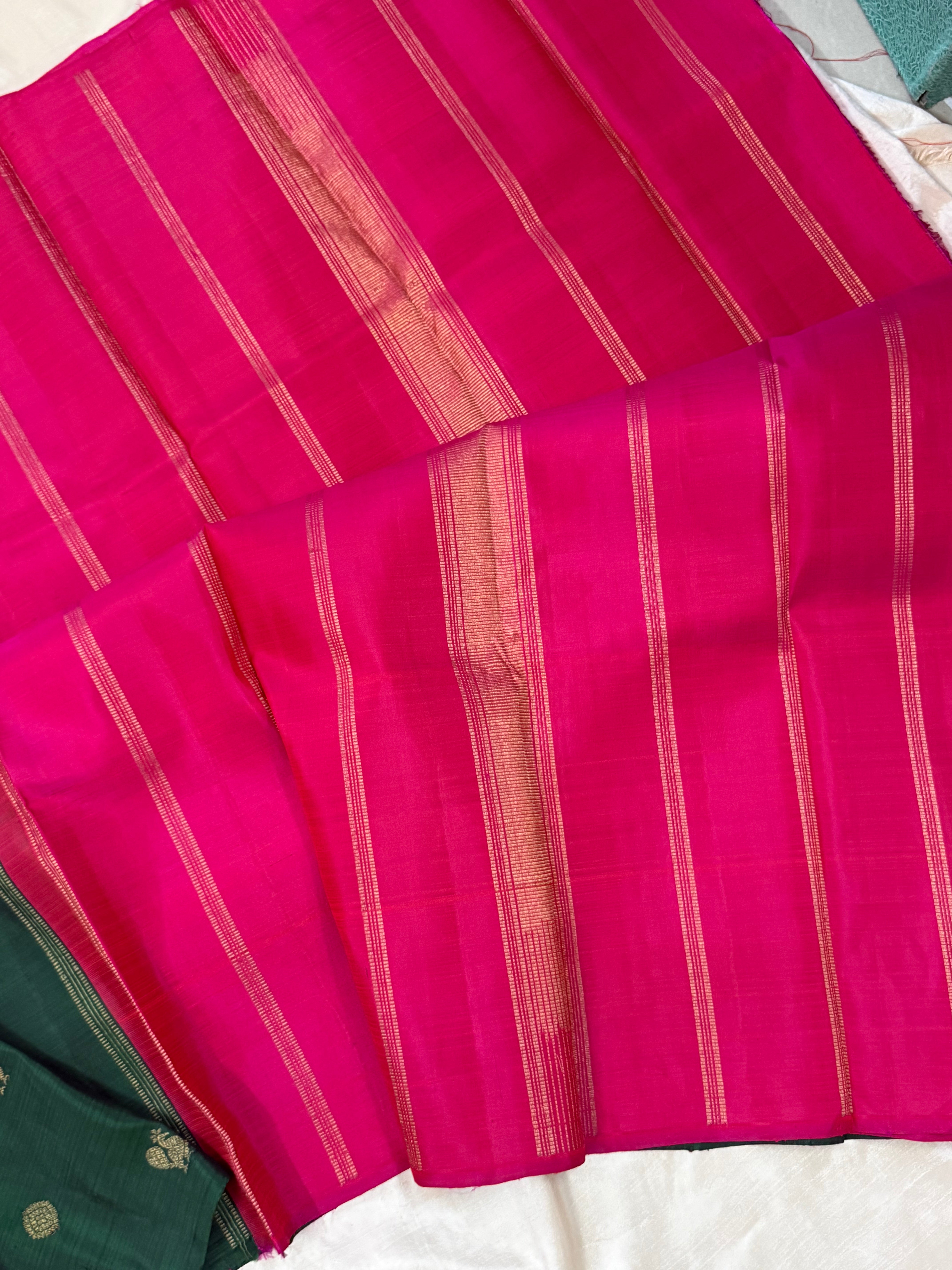 Green and magenta half and half / Kanjipuram silk