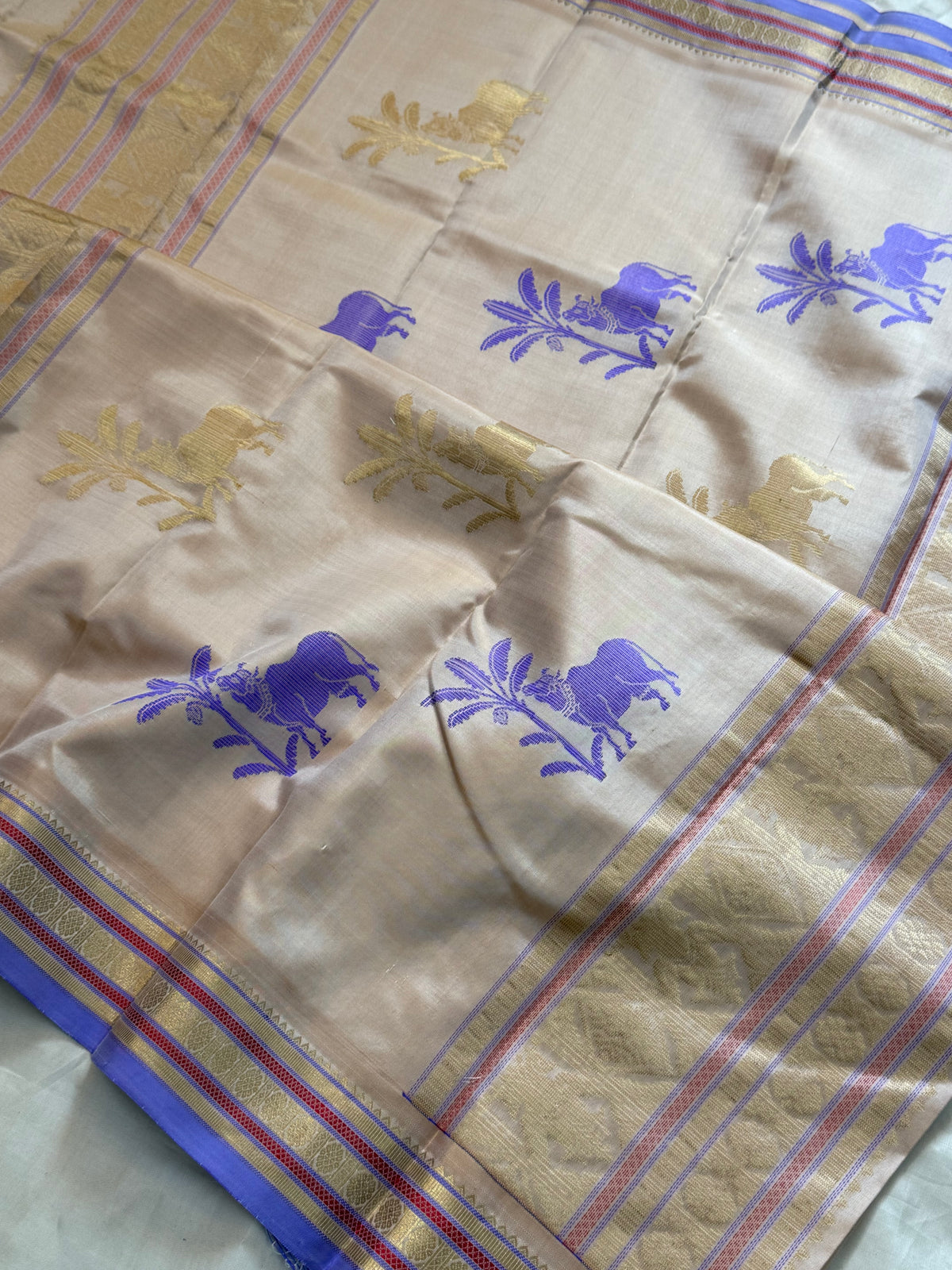 Dusky blush pink and lavender unique tree komatha pallu / Special edition kanjipuram silk
