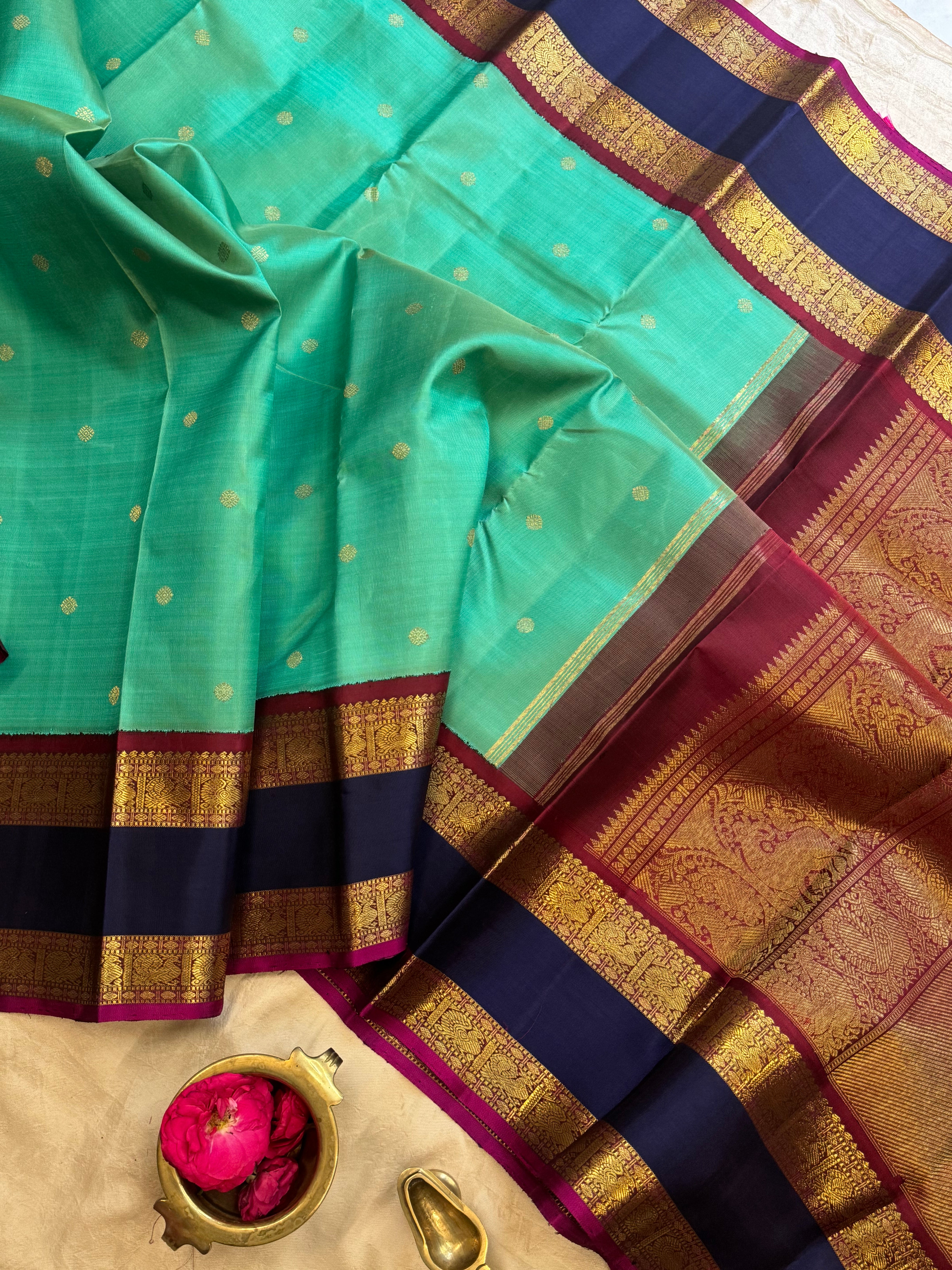 Light Rama blue korvai / kanjipuram silk
