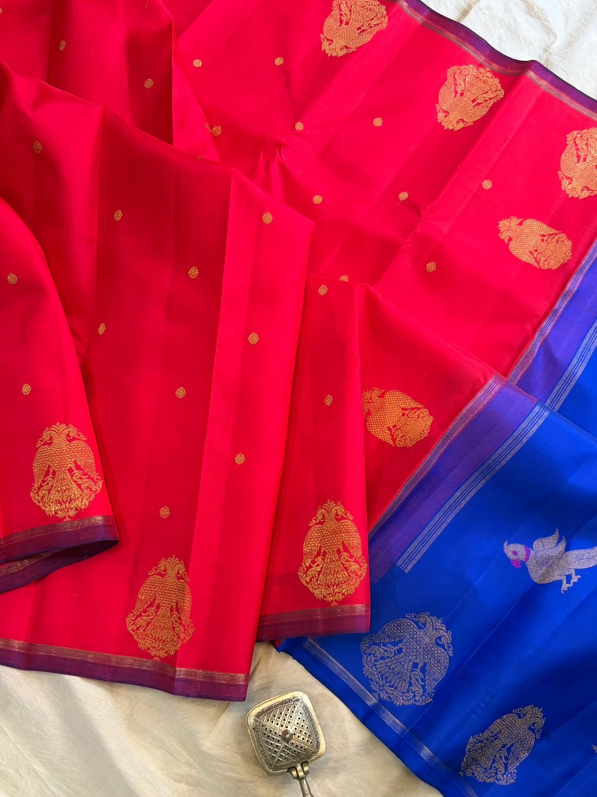 Chilli red border irutalaipakshi - pure Zari Kanjipuram silk