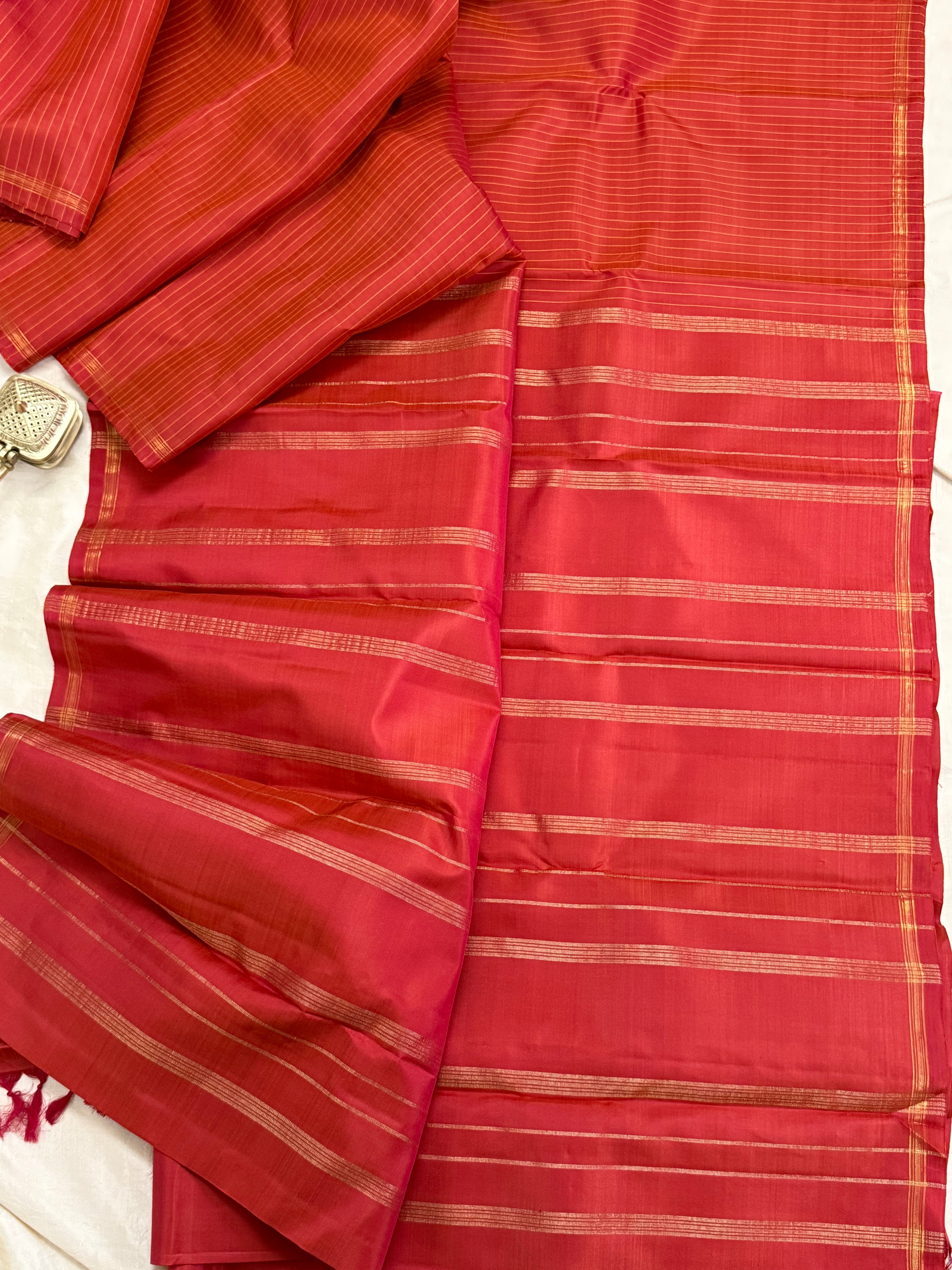 Rust stripes borderless/ Kanjipuram silk