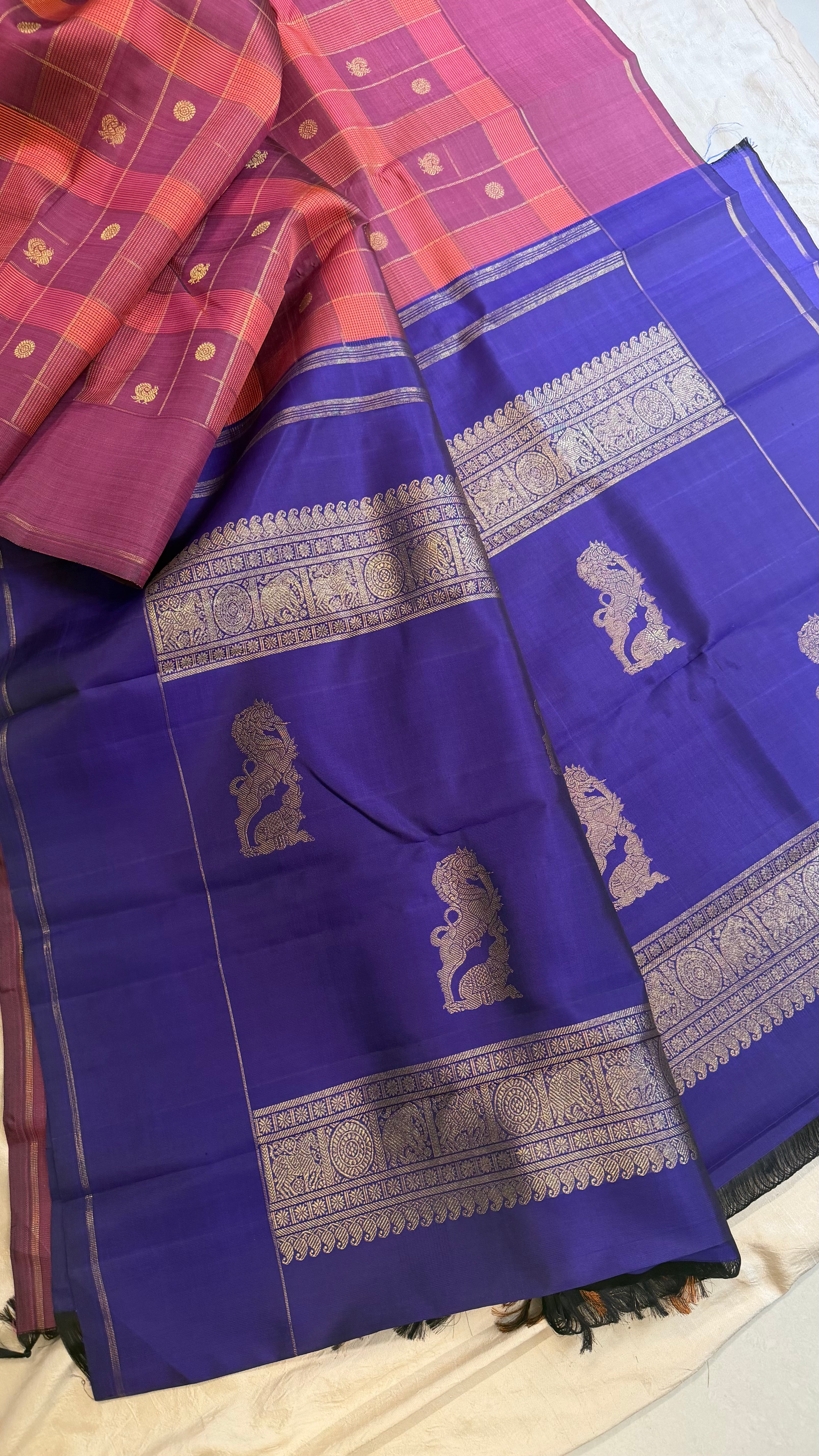 Chocolate brown Chettinad Kattam Butta / Kanjipuram silk