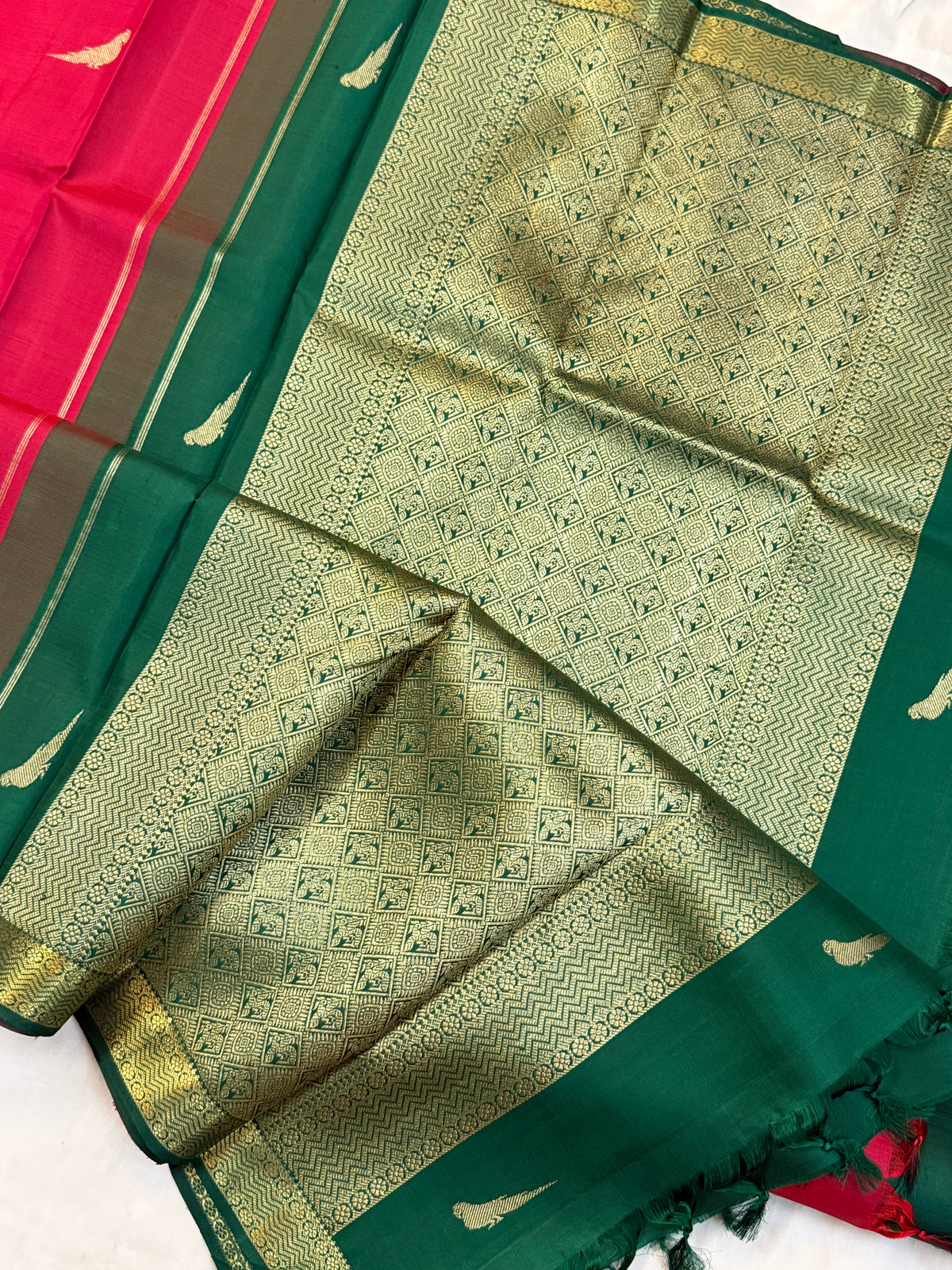 Tomato Red small border kili pure zari/ kanjipuram silk saree clsa 2305