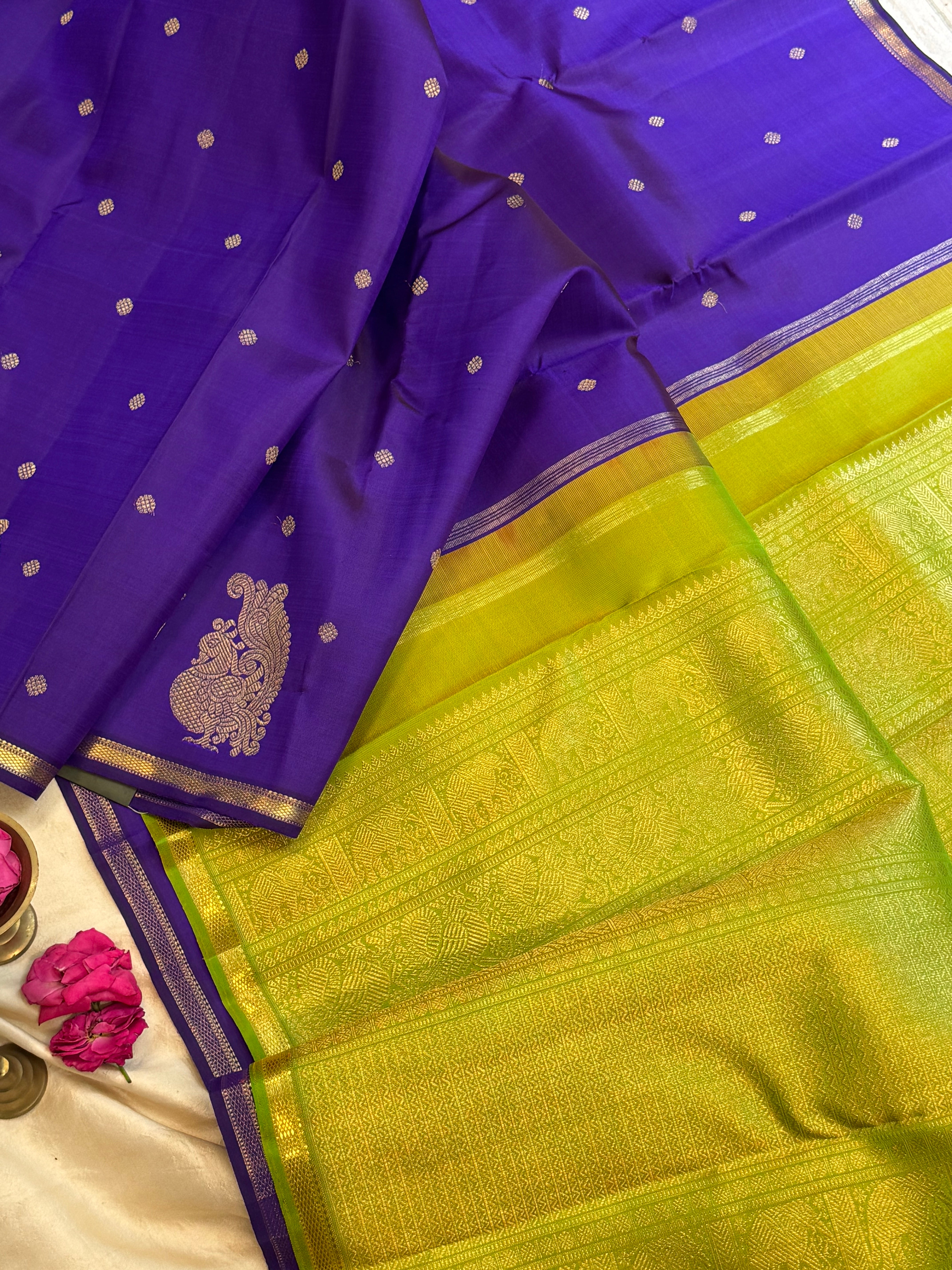 Beetu Butta purple small border kanjipuram silk