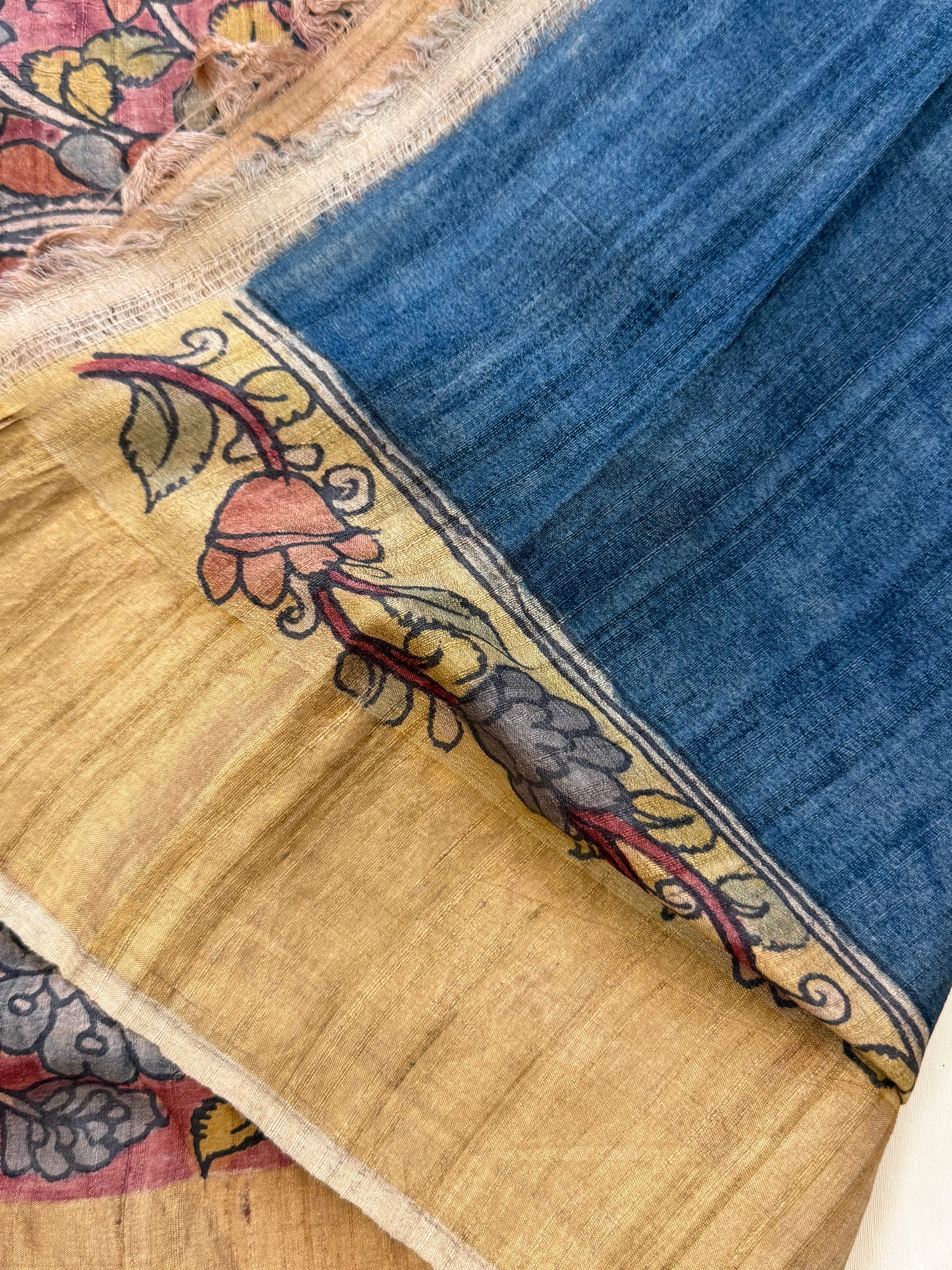 Hand drawn natural dyed pen kalamkari sarees / clsa 11125