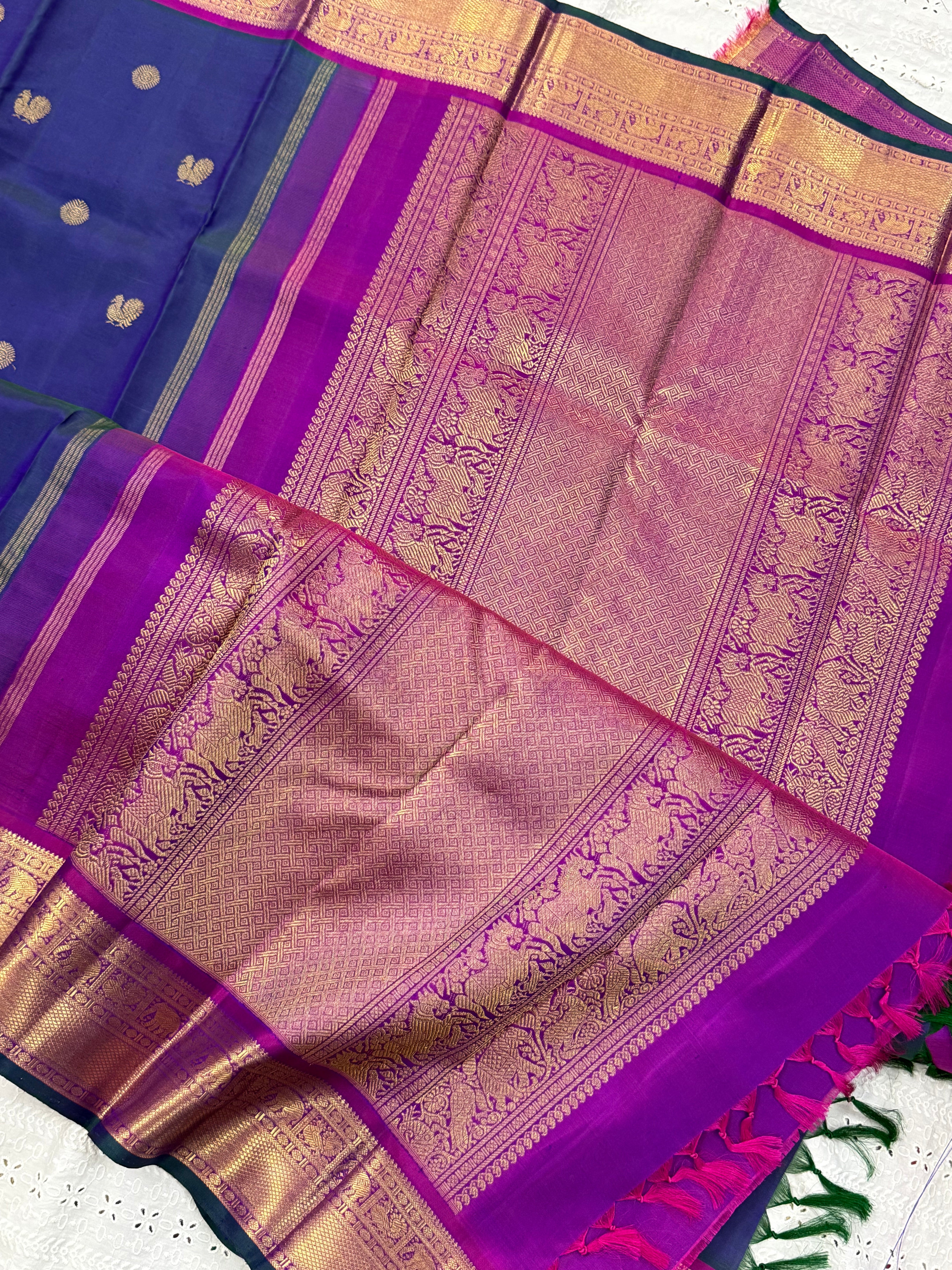 MAYILKAZHUTHU SEMI CONTRAST GETTI BORDER /KANJIPURAM SILK SAREE